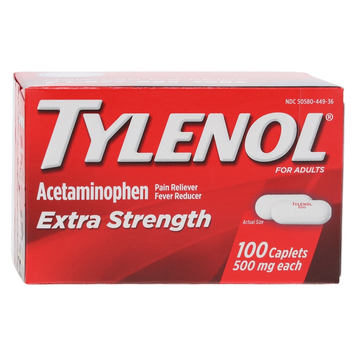 Tylenol Extra Strength Caplets, 500mg, Acetaminophen, 100/Bottle