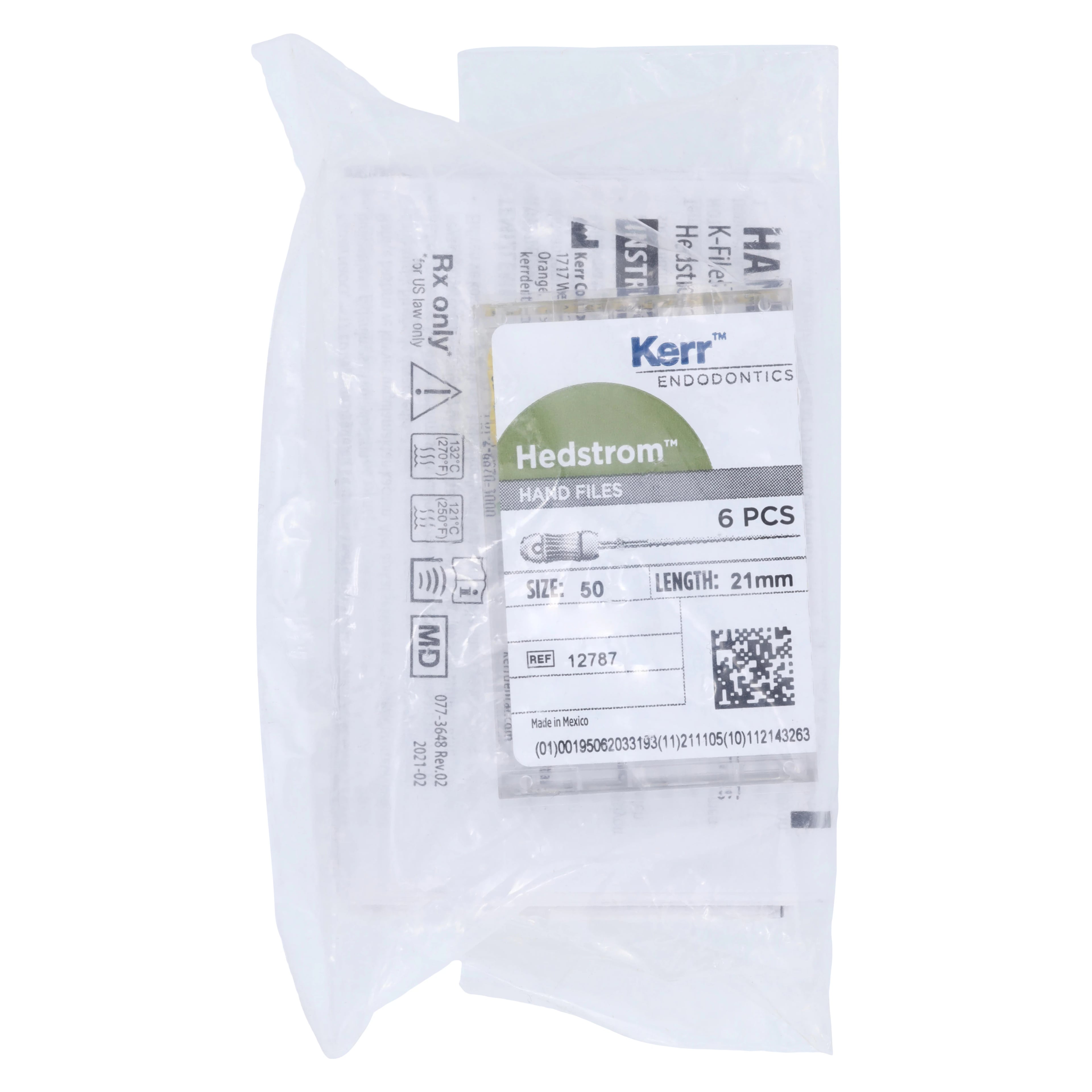 Kerr Endodontics Hedstrom Files, Stainless Steel, 21 mm, Size #50, Yellow, 6/Pk, 12787