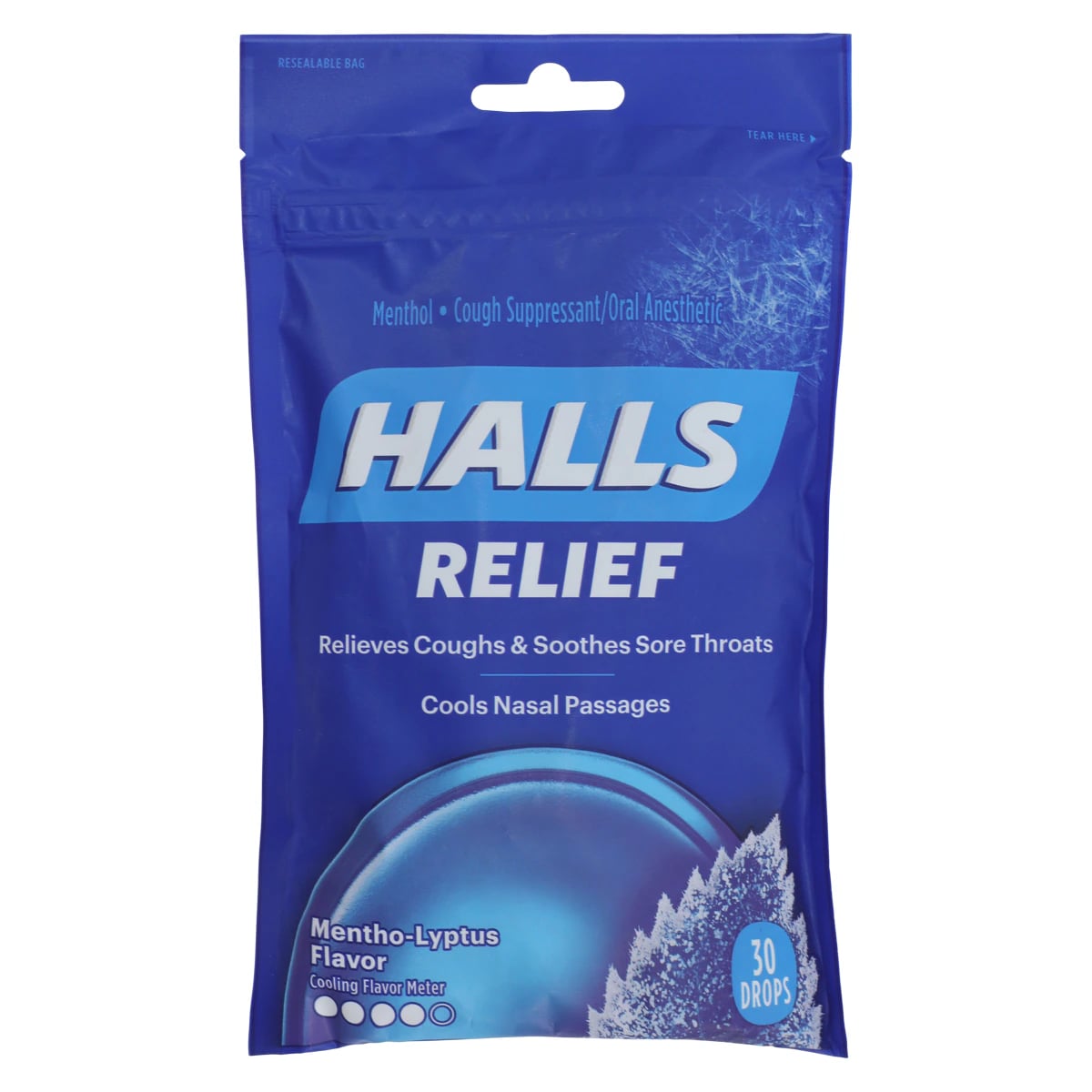Halls Cough Drop Lozenges, Mentho-Lyptus, 5.4mg, 30/Bag