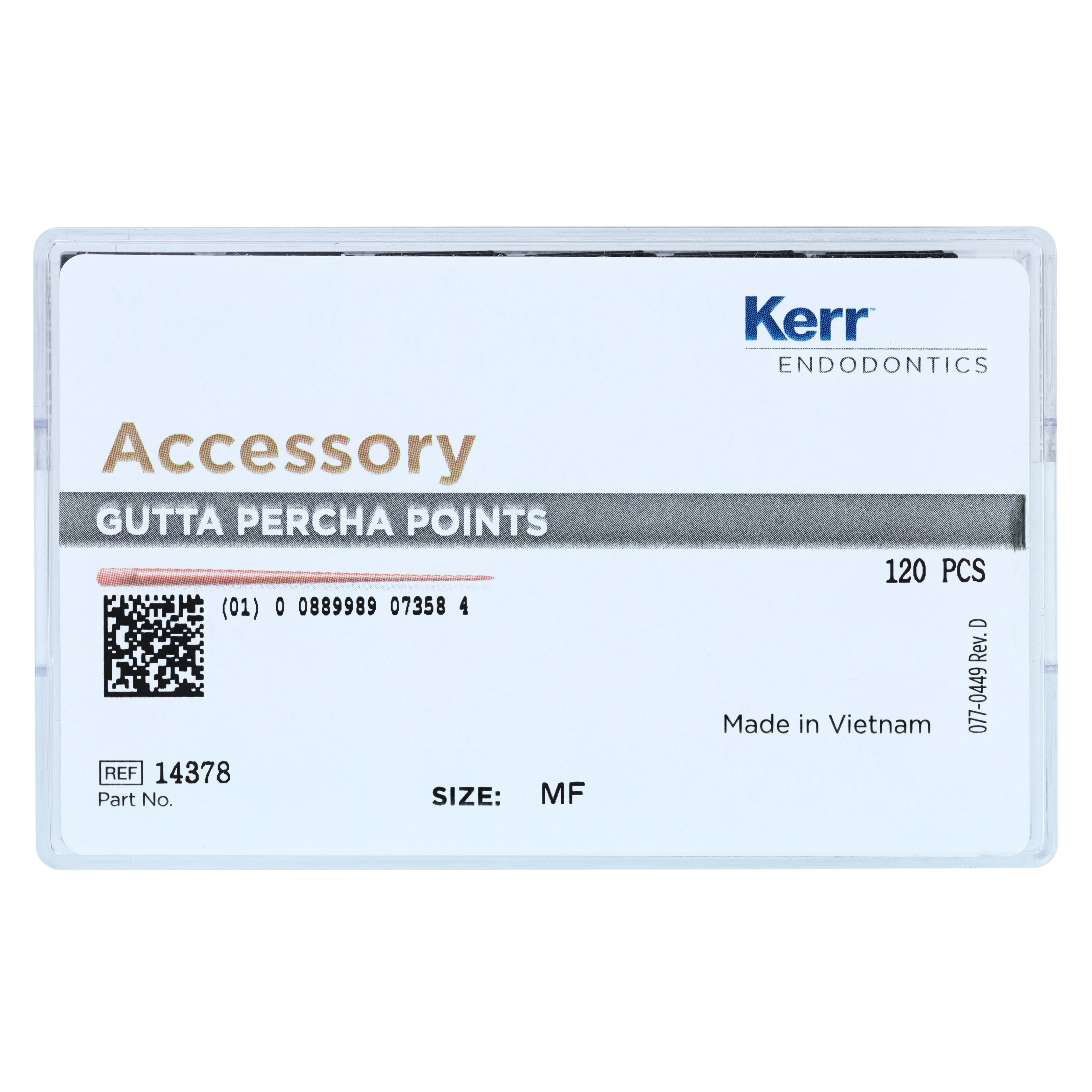Kerr Tapered Auxiliary Gutta Percha Points, Medium-Fine, 6 Vials of 20 (120 Points), 14378