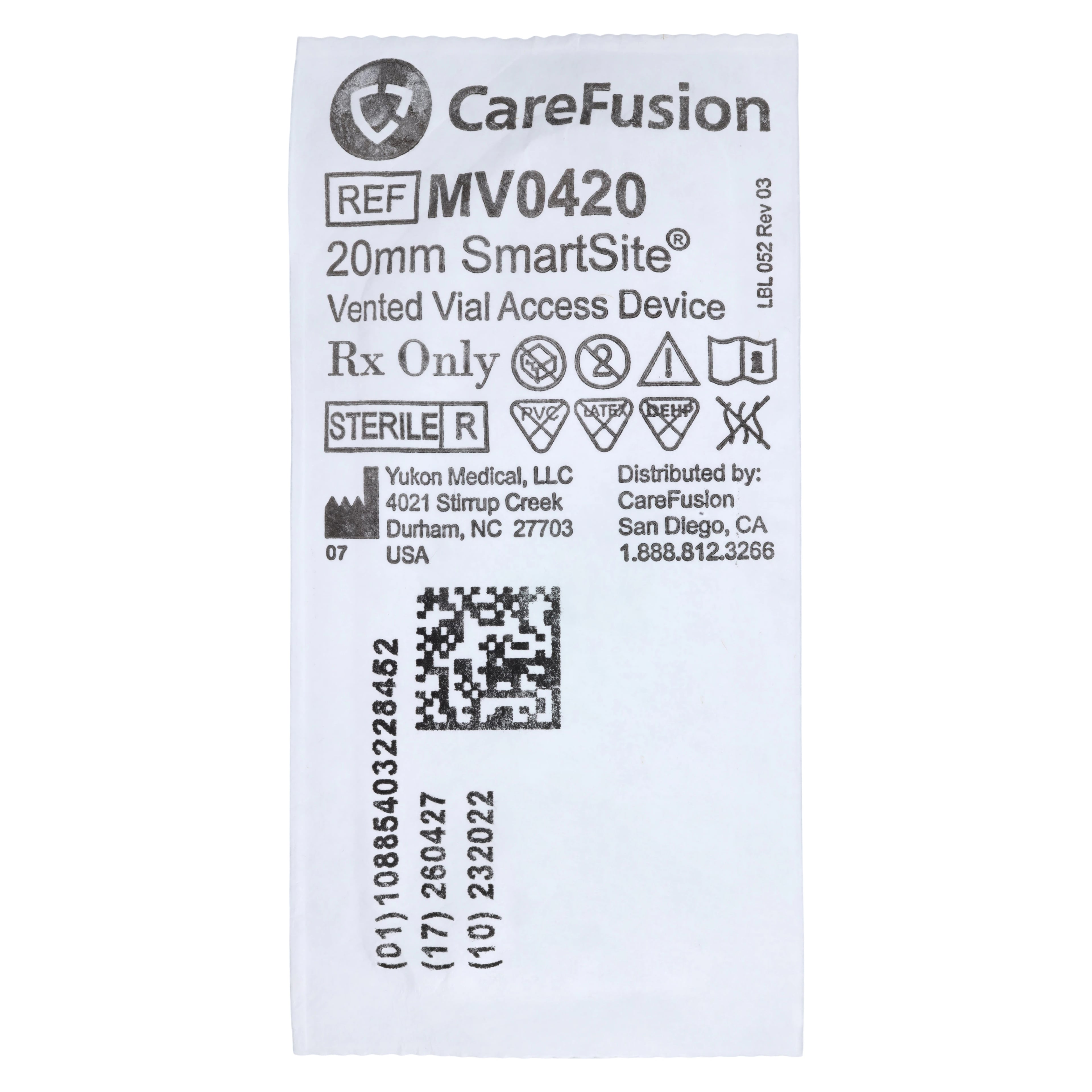 CareFusion SmartSite Vial Access Administration Set, Needleless, 0.2 Micron Hydrophobic Air-Venting Filter, 2.3" Vial Access, 20mm, Non-DEHP, Sterile, 100/Case