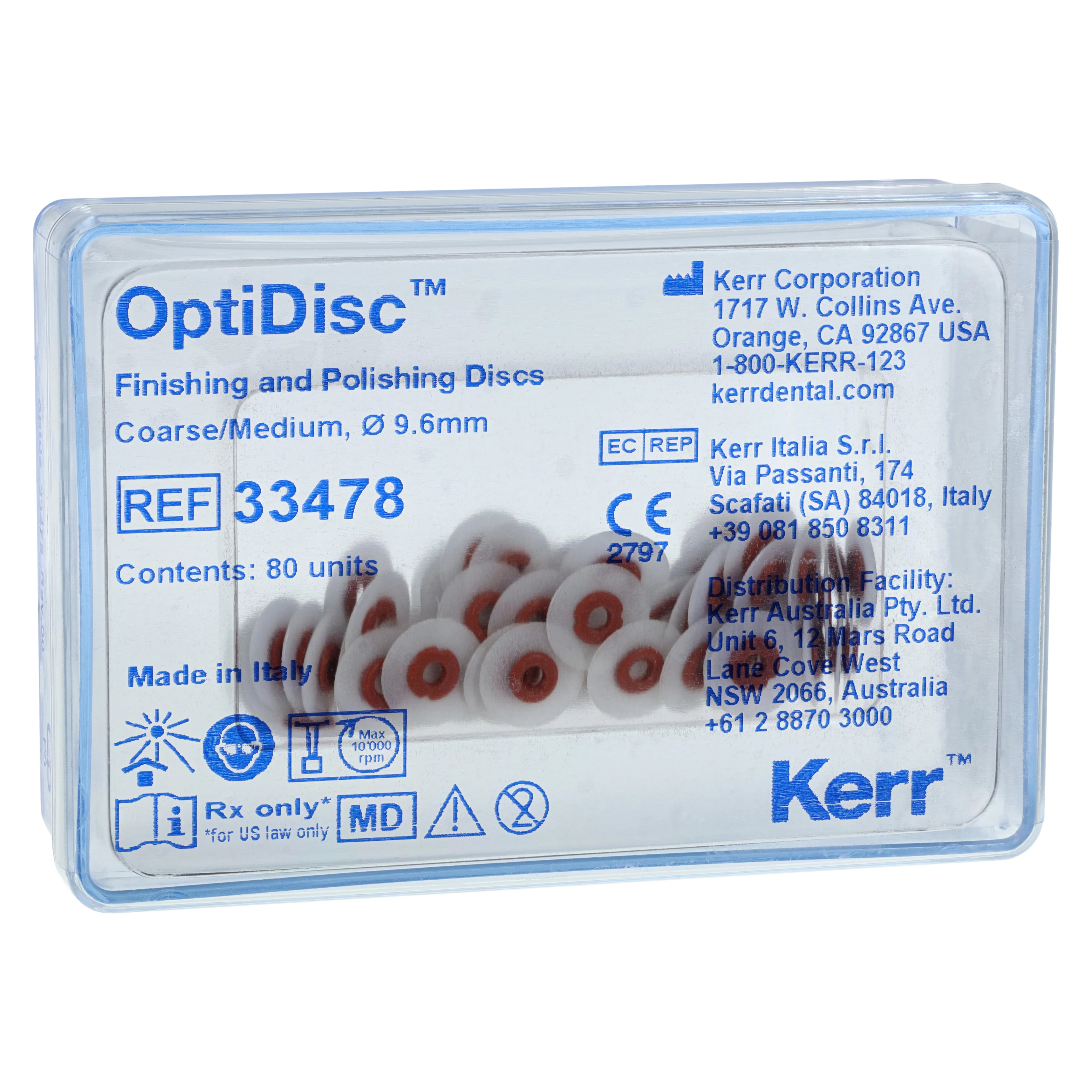 Kerr OptiDisc Finishing and Polishing Discs Refill, 9.6 mm, Coarse/Medium, 80/Box, 33478