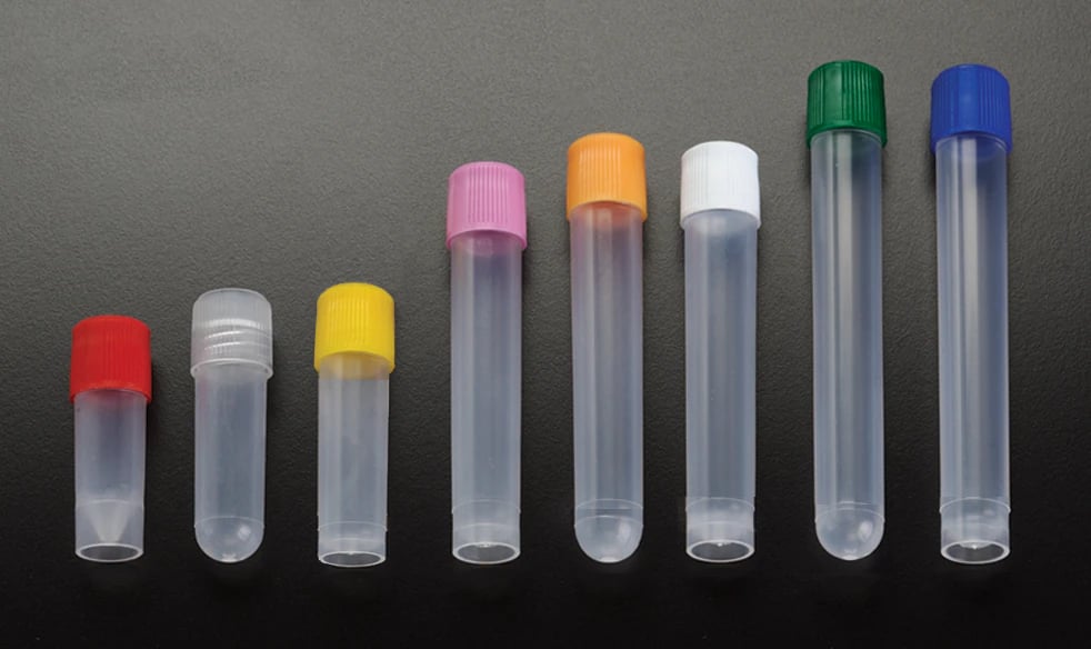 Simport Scientific Sample Tube, 4mL, Polypropylene, Round Bottom, Autoclavable, Non-Graduated, External Thread, Clear, 1000/Case