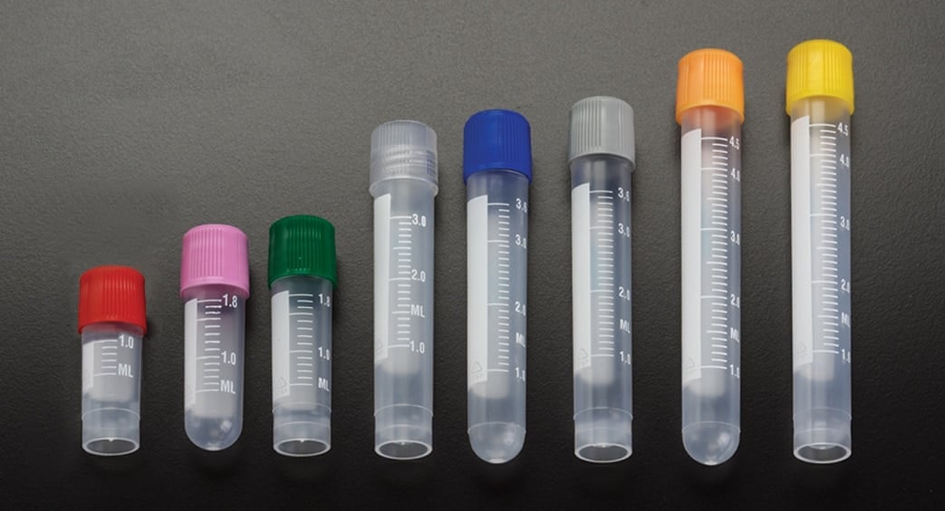 Simport Scientific Sample Tube, 5mL, Polypropylene, Printed Graduations, External Thread, Clear, Without Cap, 1000/Case