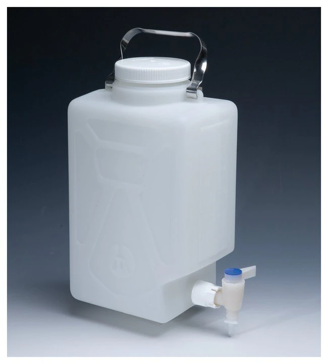 Nalgene Fluorinated Rectangular Carboy, HDPE, White, 20L with Spigot, 1/Case