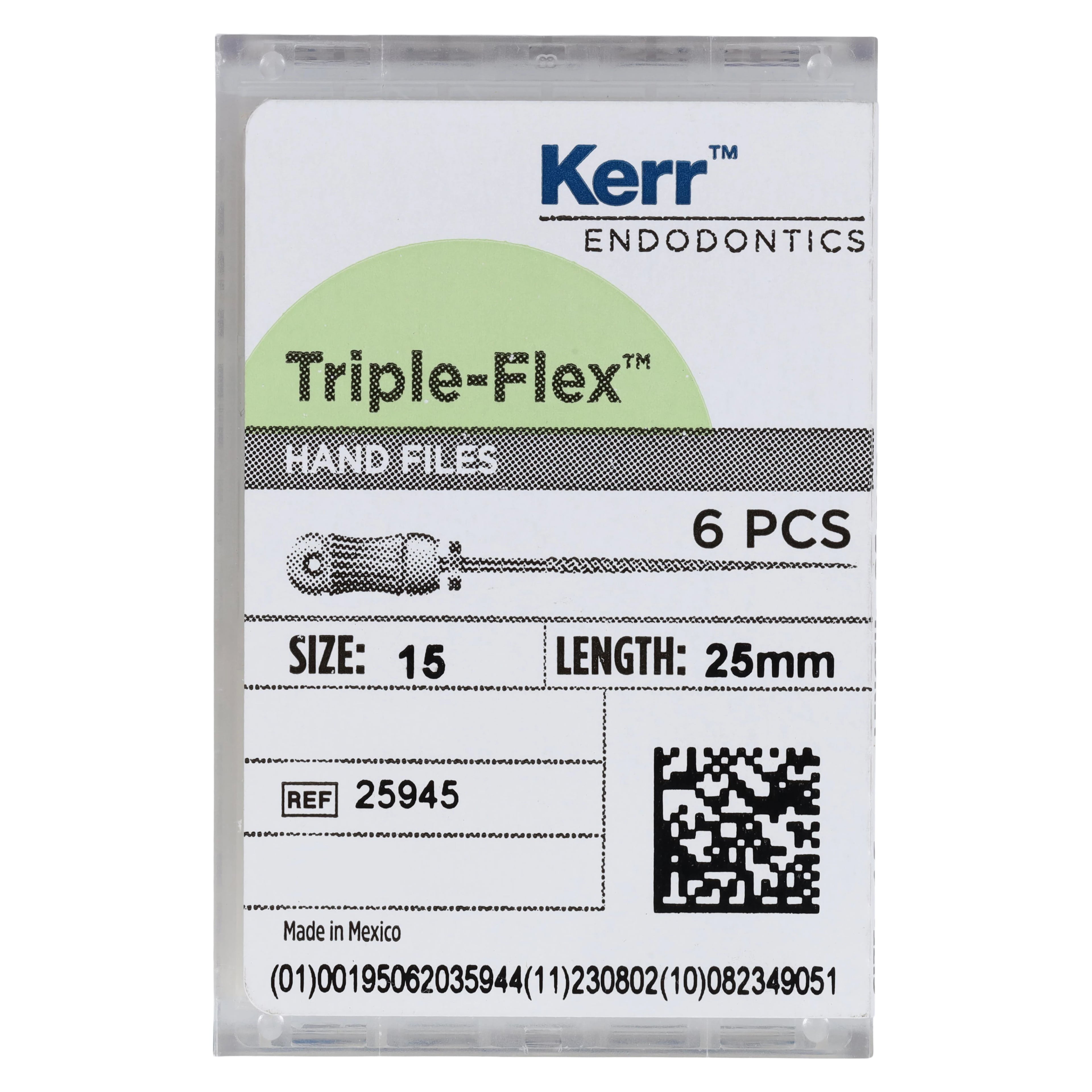 Kerr Endodontics Triple-Flex Stainless Steel Endodontic Files, Size #15, 25 mm, White, 6/Pack, 25945