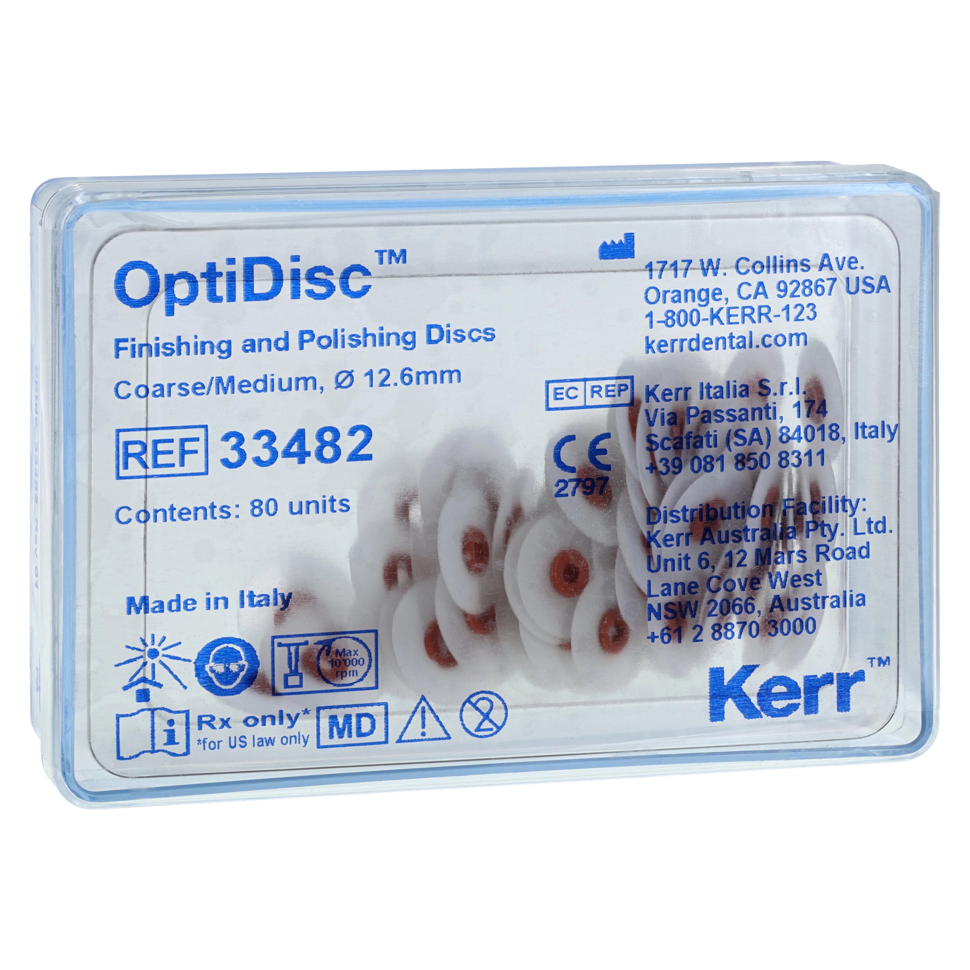 Kerr OptiDisc Finishing and Polishing Disc Refills, 12.6 mm, Coarse/Medium Grit, 80 Discs per Box, #33482