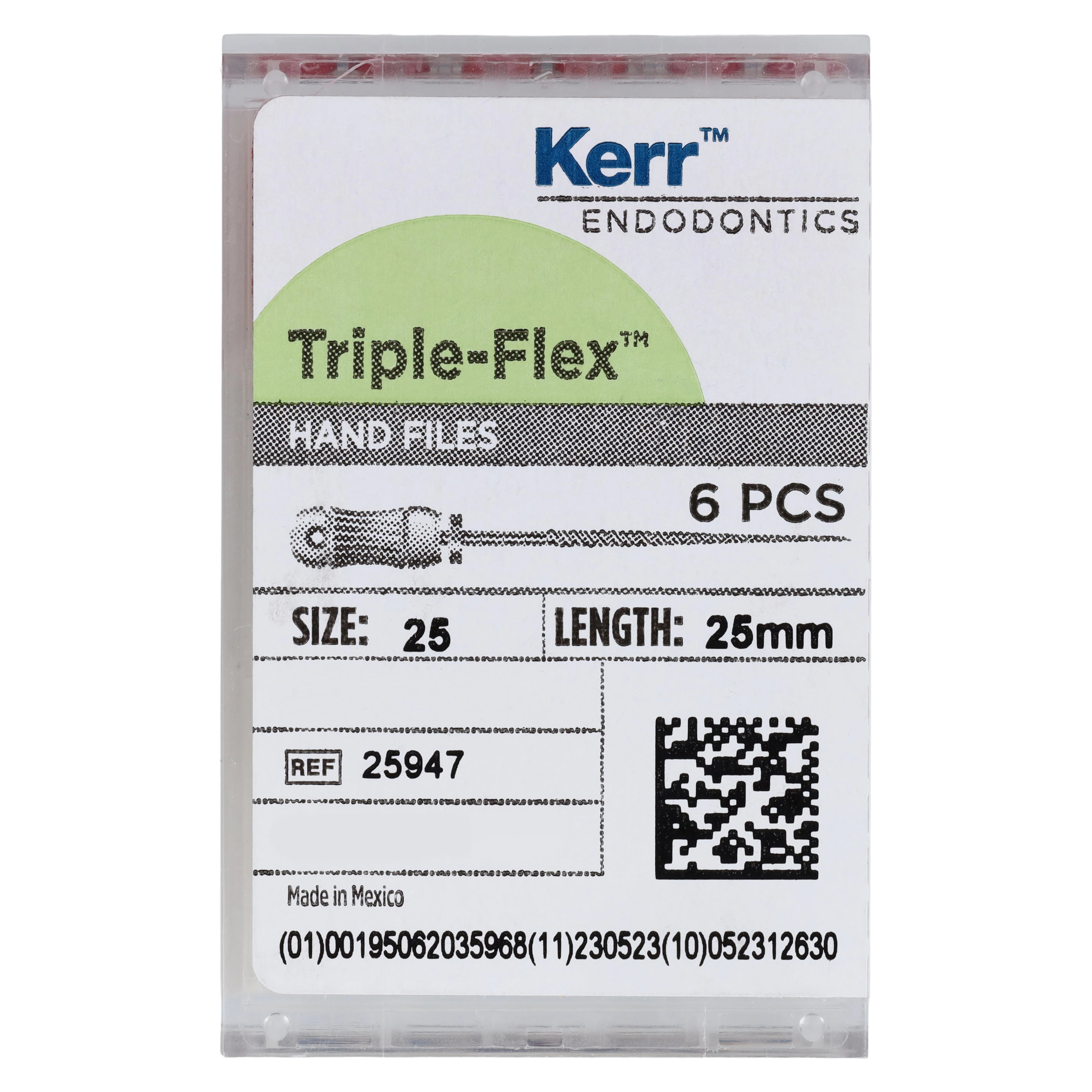 Kerr Endodontics Triple-Flex Stainless Steel Endodontic Files, Size #25, 25mm, Red, 6/Box, 25947