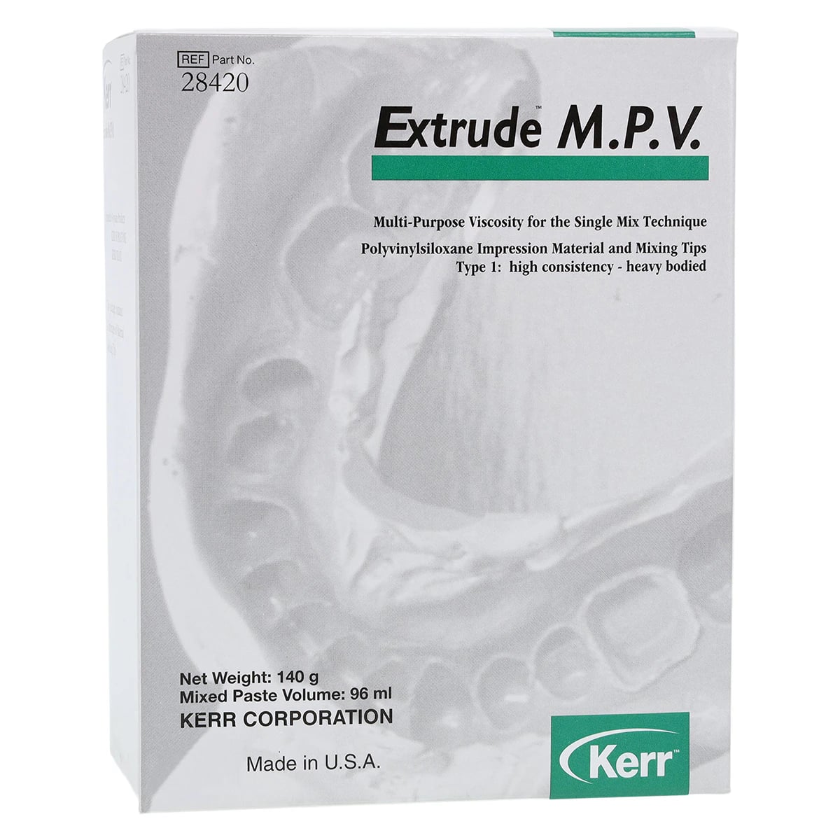 Kerr Extrude VPS Impression Material, Monophase M.P.V., Dark Green, 50 mL Cartridges, 2/Pk