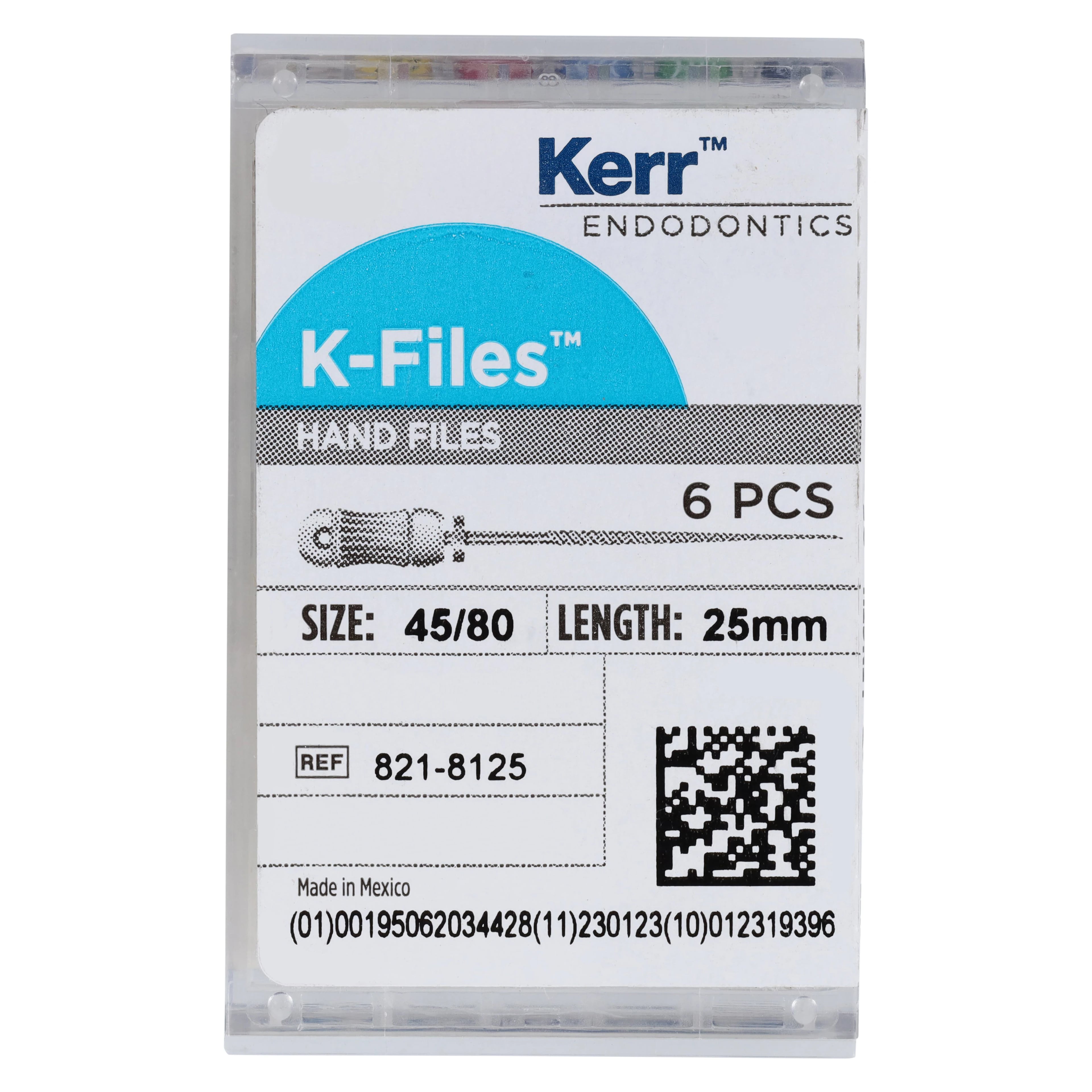 Kerr K-Files, Stainless Steel, 25mm, #45-80 Assorted, 6/Box, 821-8125