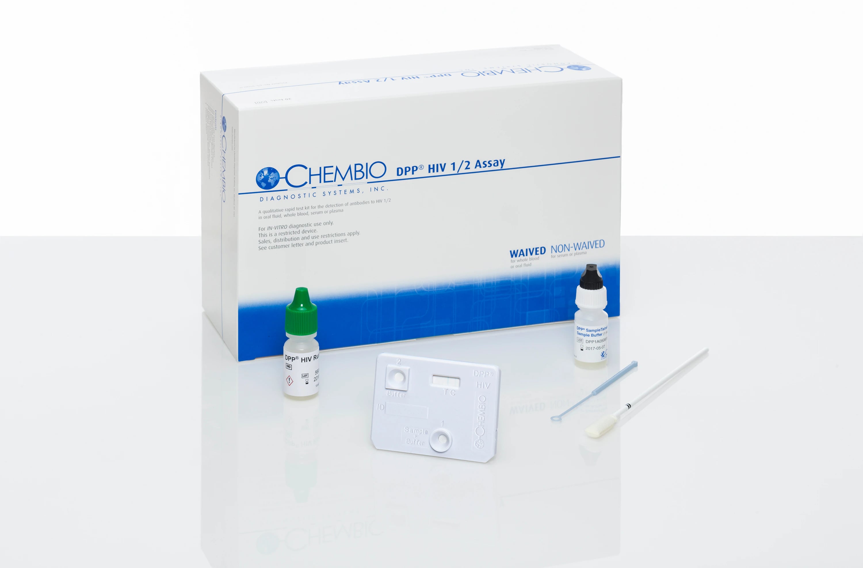 Chembio DPP HIV 1/2 Rapid Test Kit, CLIA Waived, Oral Fluid, 20 Tests per Kit