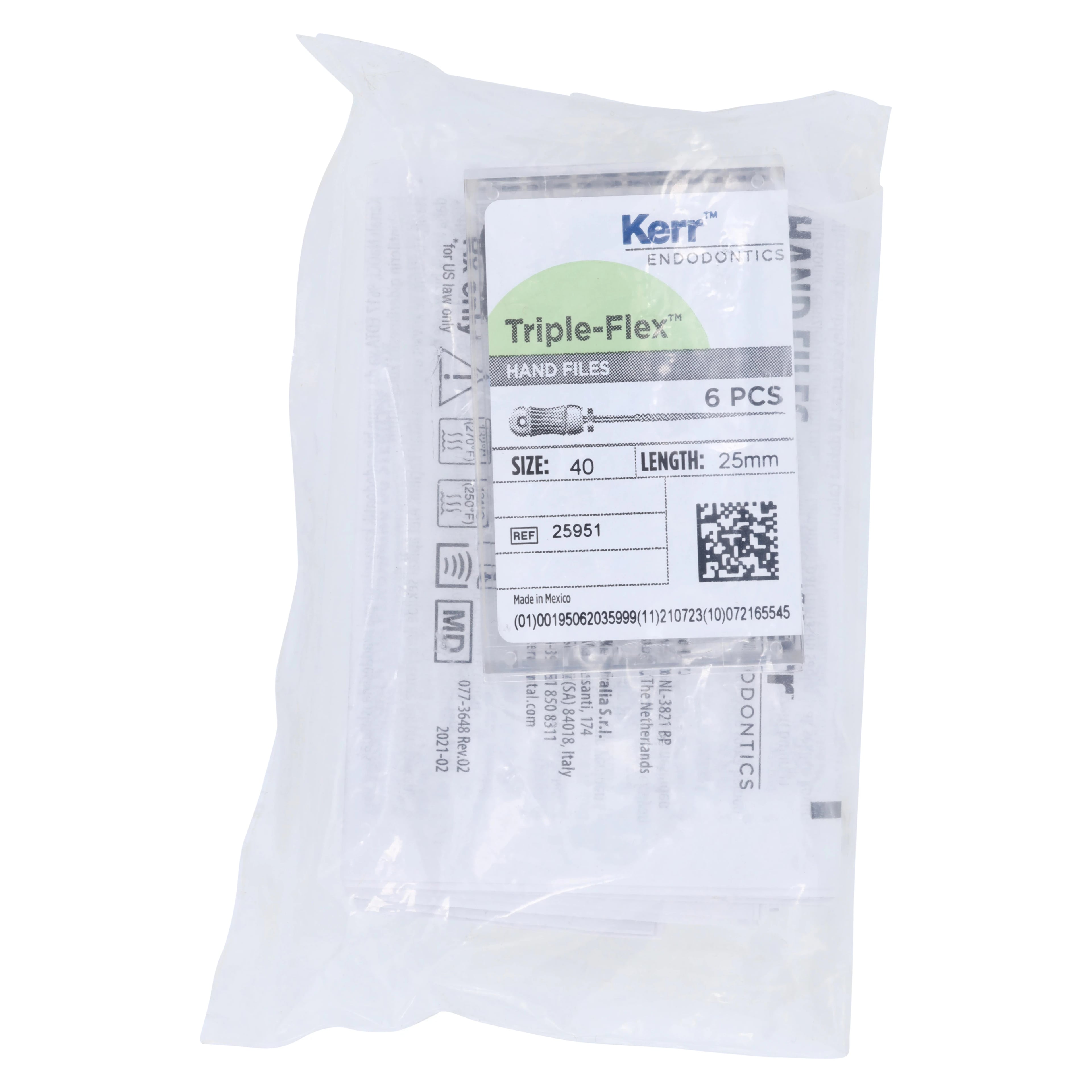 Kerr Triple-Flex Endodontic Files, Size #40, 25mm, Black, Stainless Steel, 6/Box, 25951