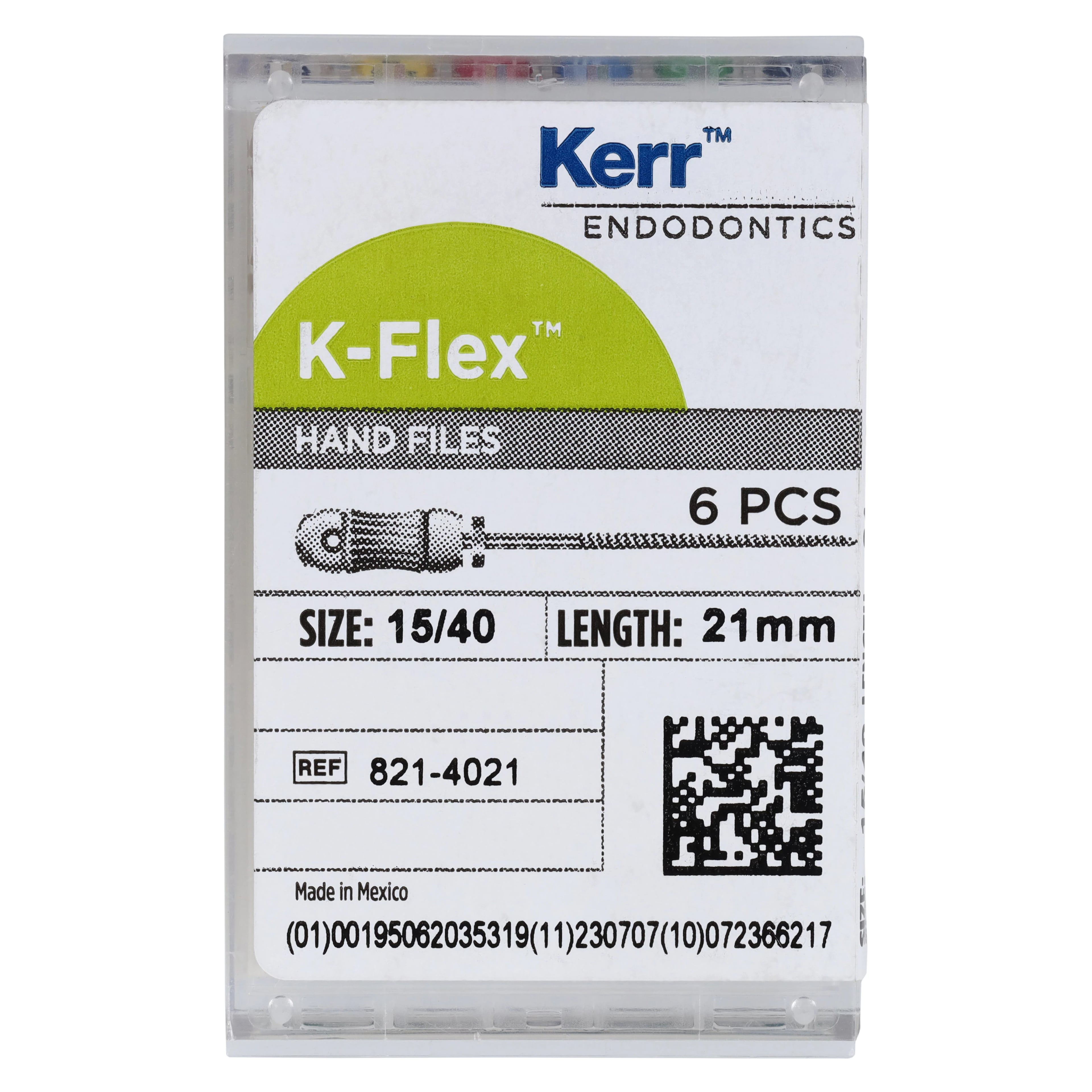 Kerr K-Flex Endodontic Files, Stainless Steel, 21mm, Assorted #15-40, 6/Pack, 821-4021