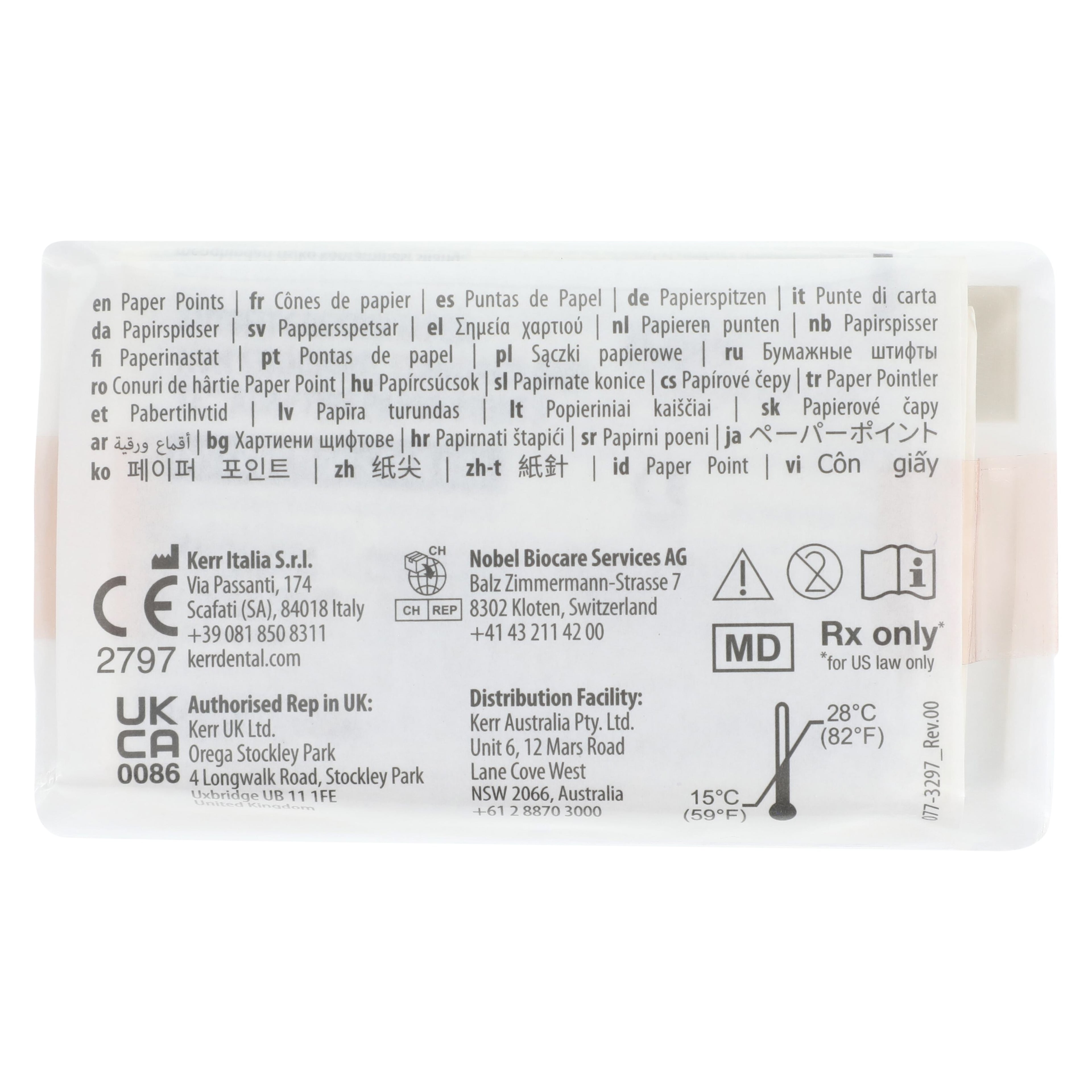 Kerr Endodontics Absorbent Paper Points, ISO #15, White, Standard 0.02 Taper, Presterilized, 200/Pk, 13971