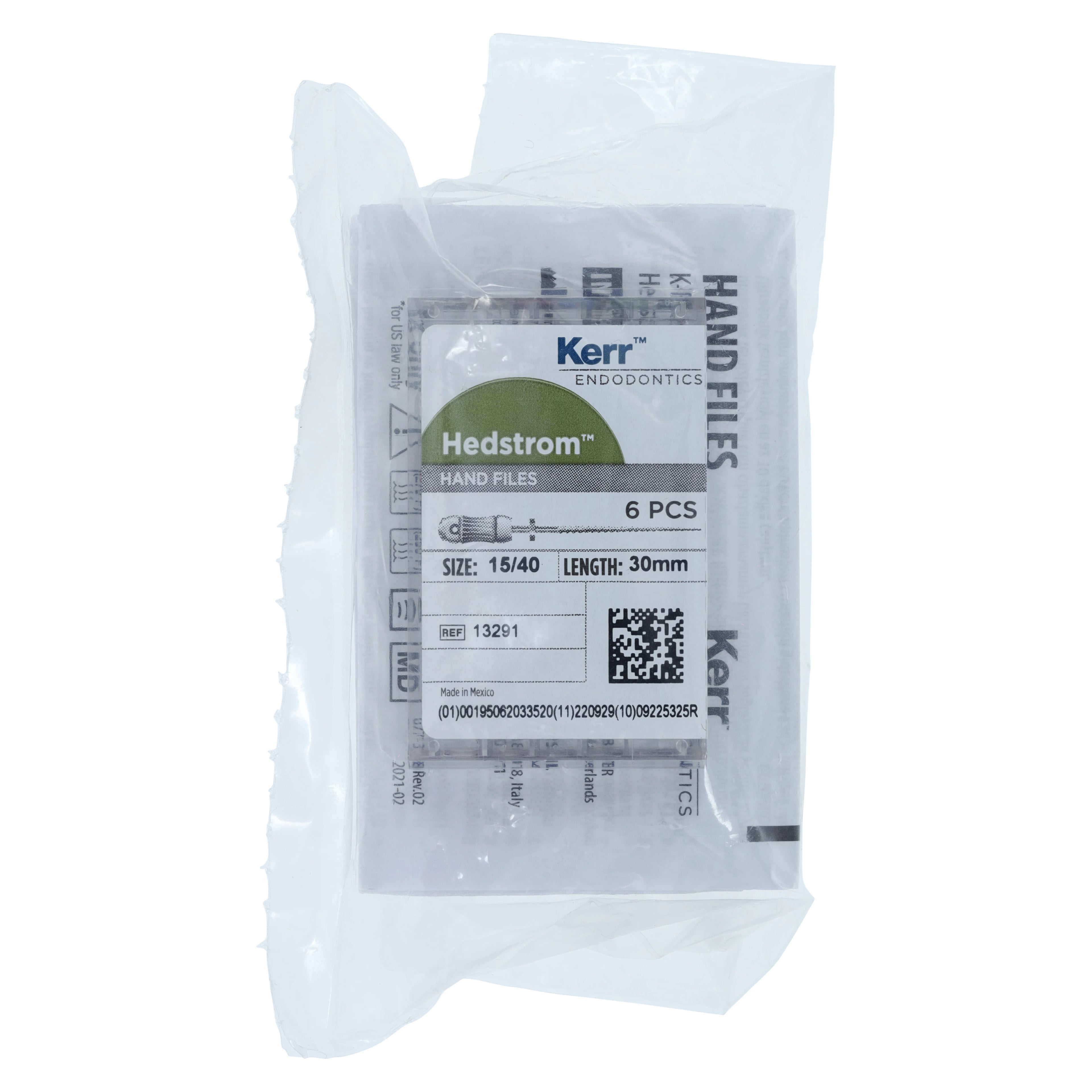 Kerr Hedstrom Endodontic Files, Stainless Steel, 30mm, Assorted #15-40, 6/Box, 13291