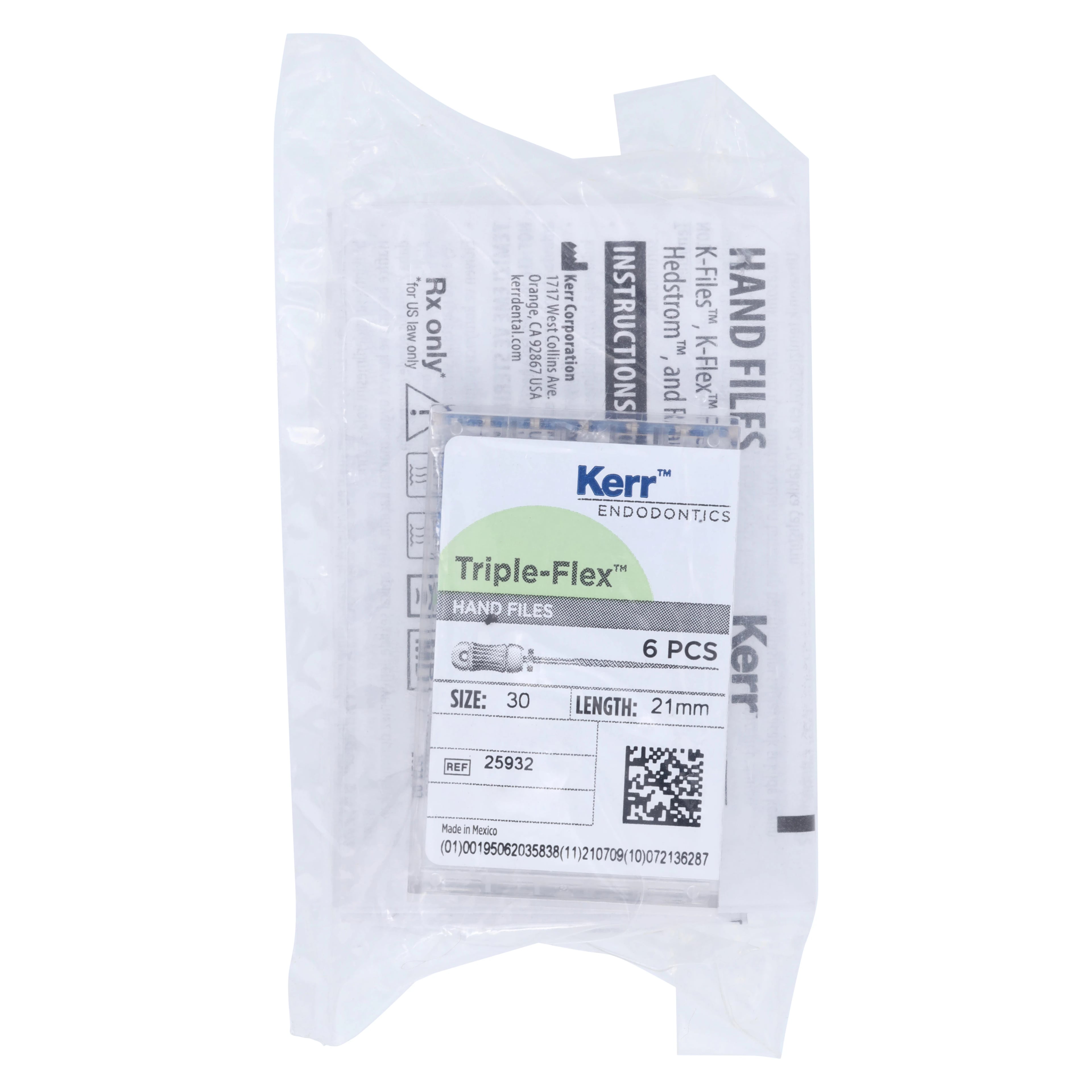 Kerr Endodontics Triple-Flex Stainless Steel Endodontic Files, Size #30, 21 mm, Blue, 6/Pkg, 25932