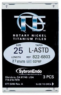 Kerr TF Twisted File, Size 25, Large Assorted Tapers (0.06/0.08/0.10), 27mm, Red, 3/Pack, 822-6807