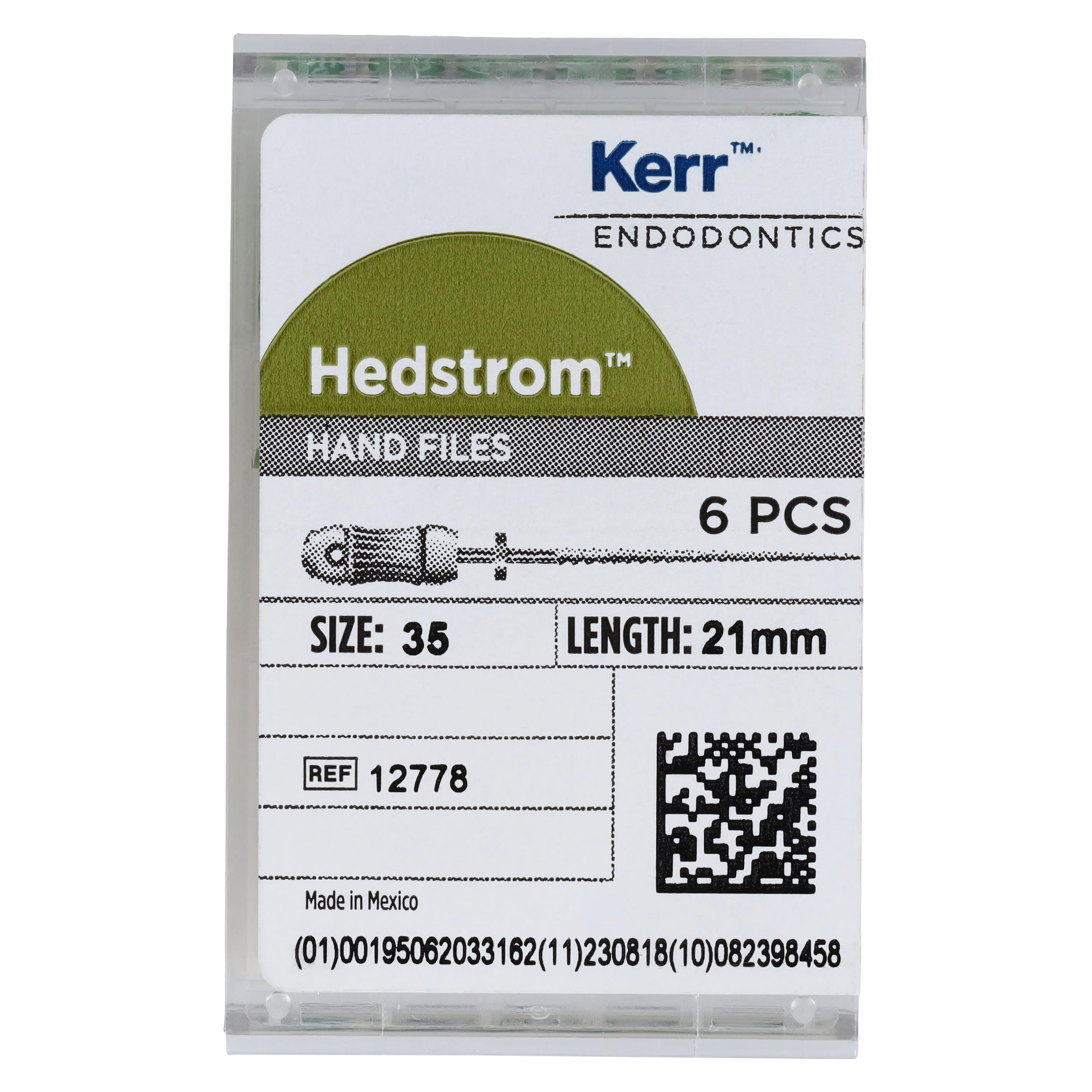 Sybron Endo Hedstrom Files, Stainless Steel, 21 mm, #35, Green, 6/Pk, 12778