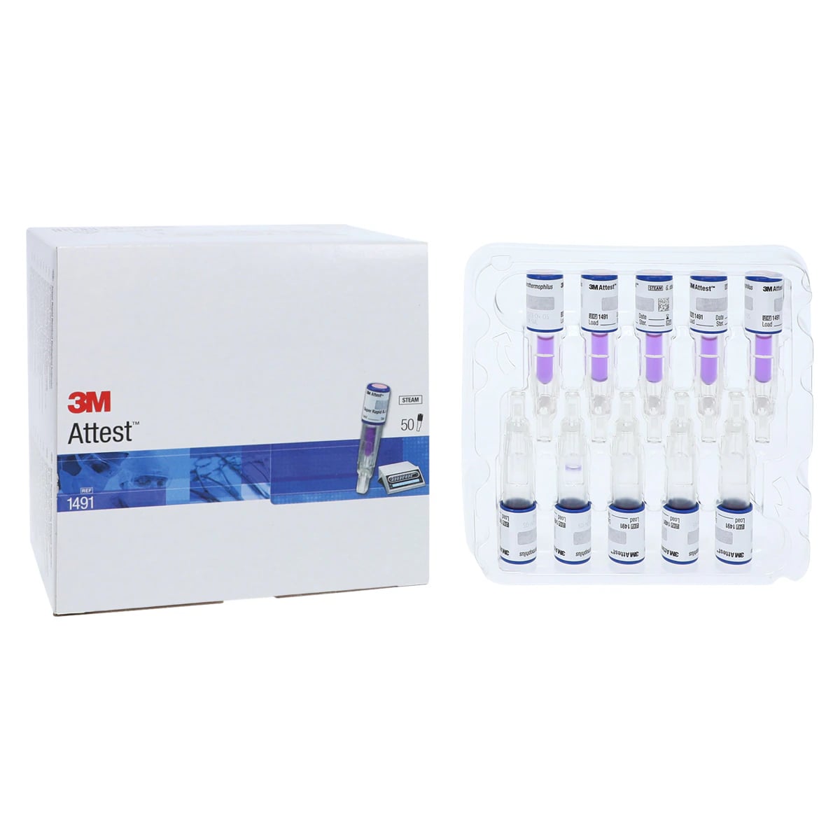3M Attest Super Rapid Readout Biological Indicator, Steam, Blue Cap, 200/Box (1492V)