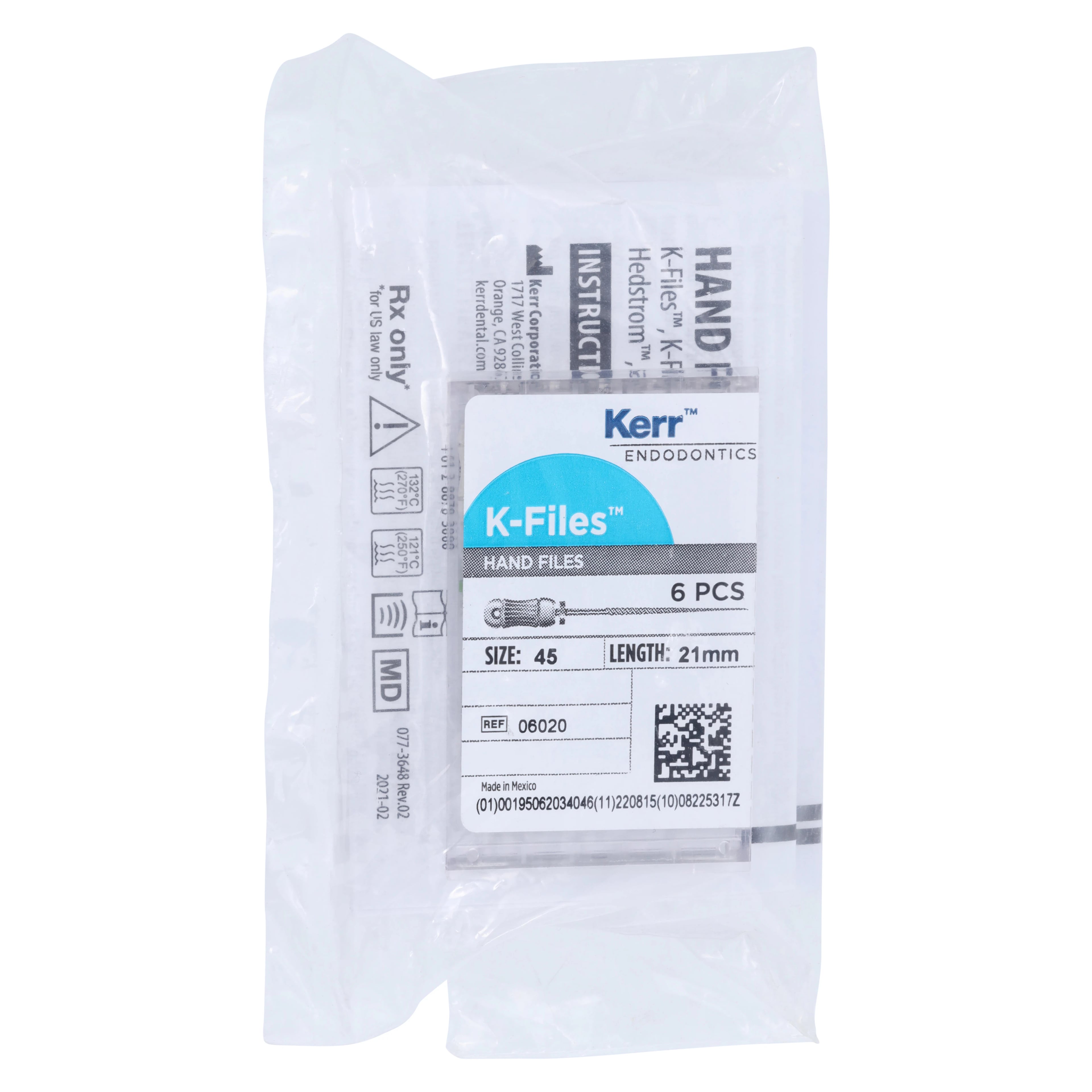 SybronEndo K-Files Stainless Steel 21mm #45 (White), 6/Bx, 06020