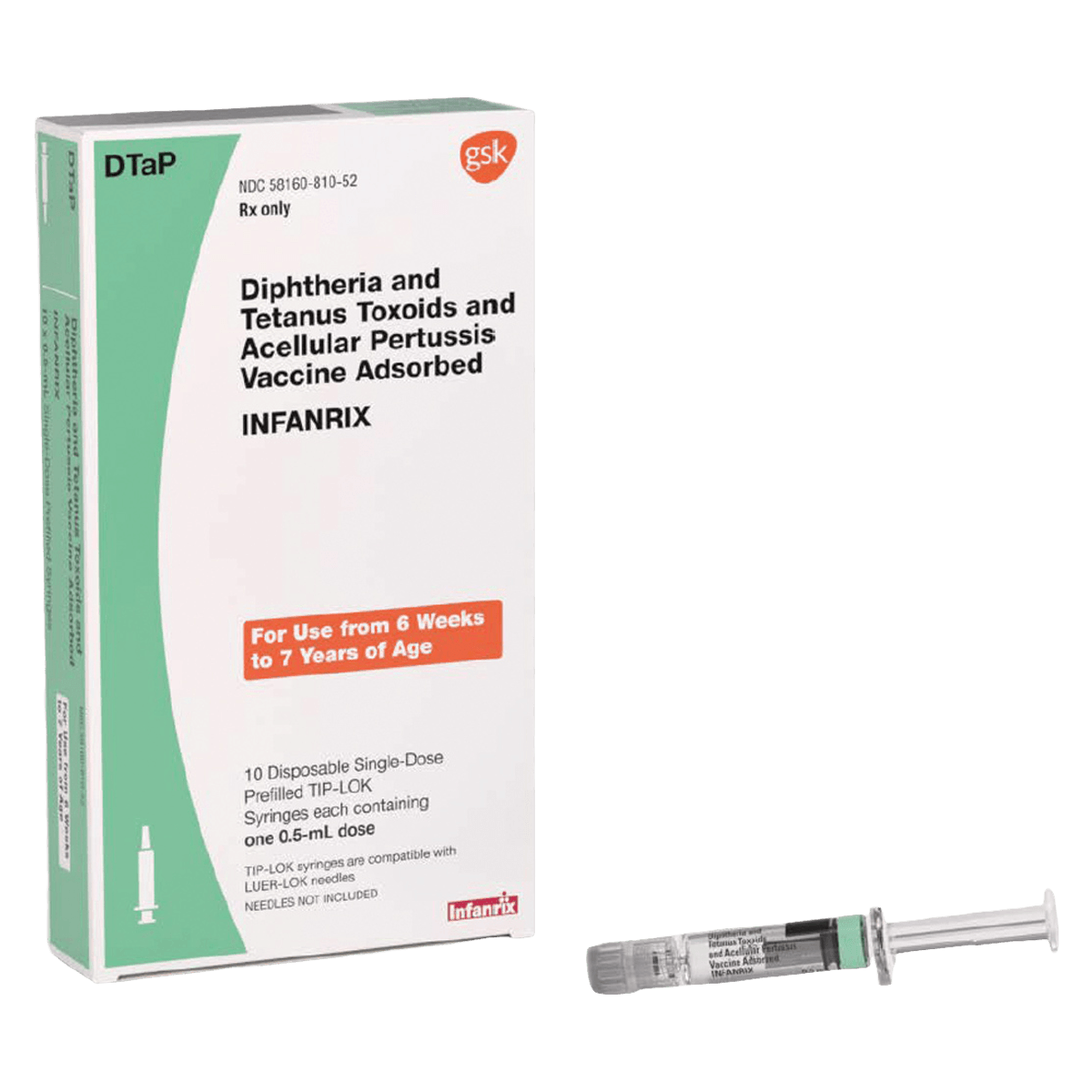 Infanrix DTaP Pediatric Injectable Vaccine, 0.5 mL, Prefilled Syringe without Needle, 10/Package