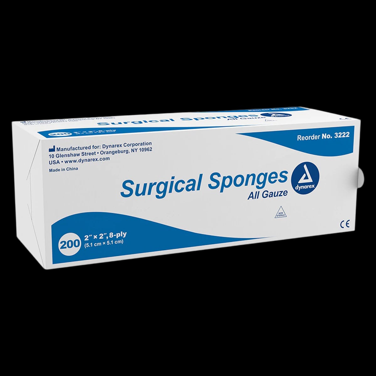 Dynarex All Gauze Sponges, 2" x 2", 8-Ply, Non-Sterile, 100% Cotton, 5000/Case, #3222