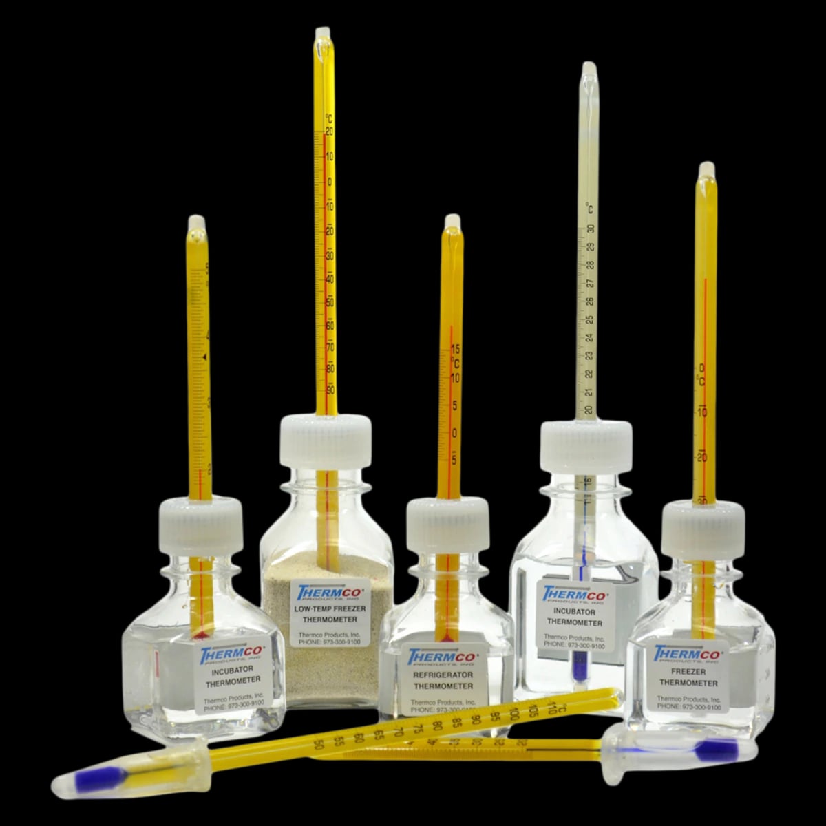 ACCU-SAFE Refrigerator Thermometer PTEF, -5 to 15°C, 125mm Bottle Probe, Analog, NIST Compliant, Each