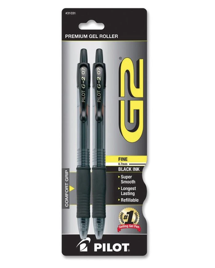 Pilot G2 Gel Ink Pen, Fine Point 0.7 mm, Black, 2-Pack