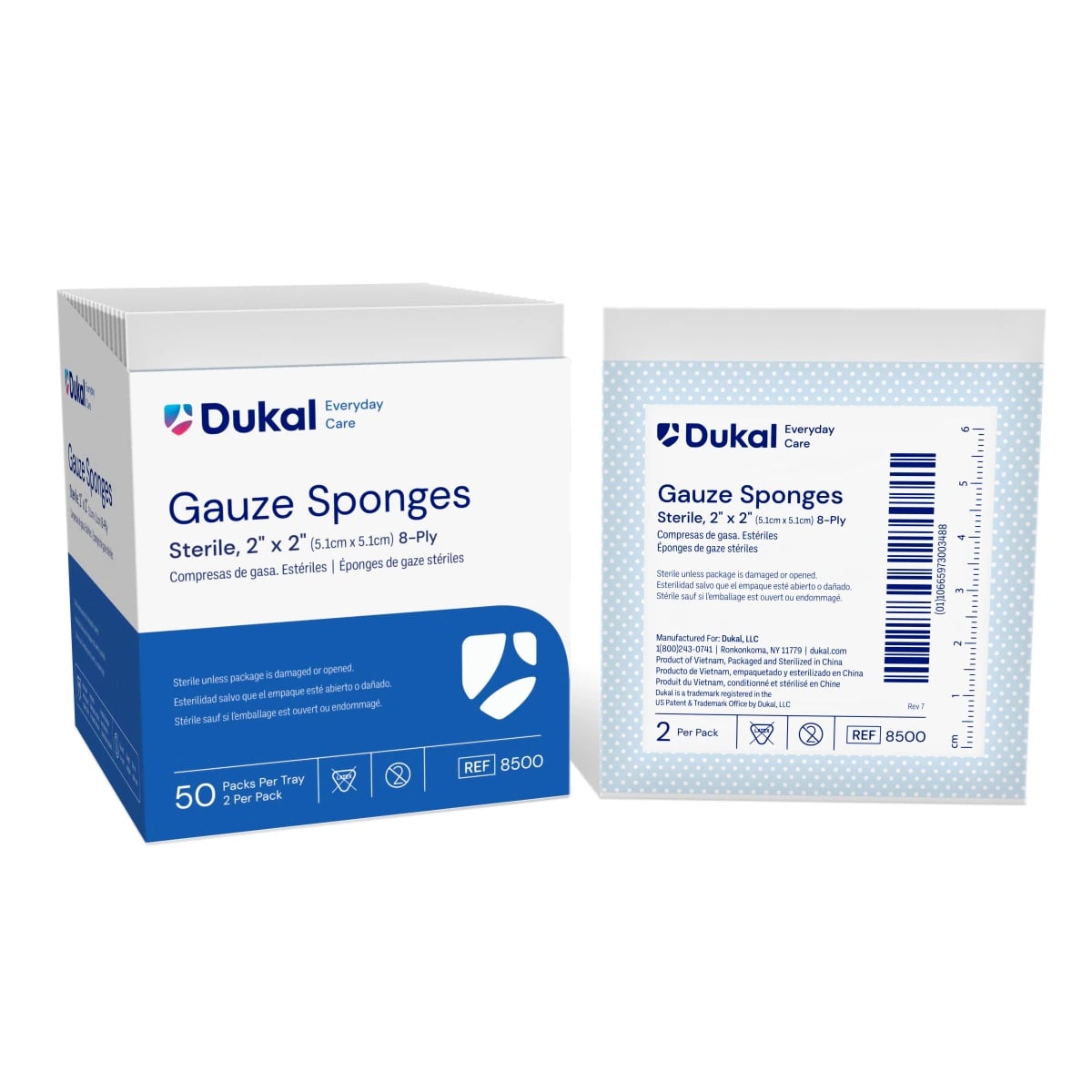 Dukal Everyday Care Sterile Gauze Sponge, 2x2", 8-Ply, 100% Woven Cotton