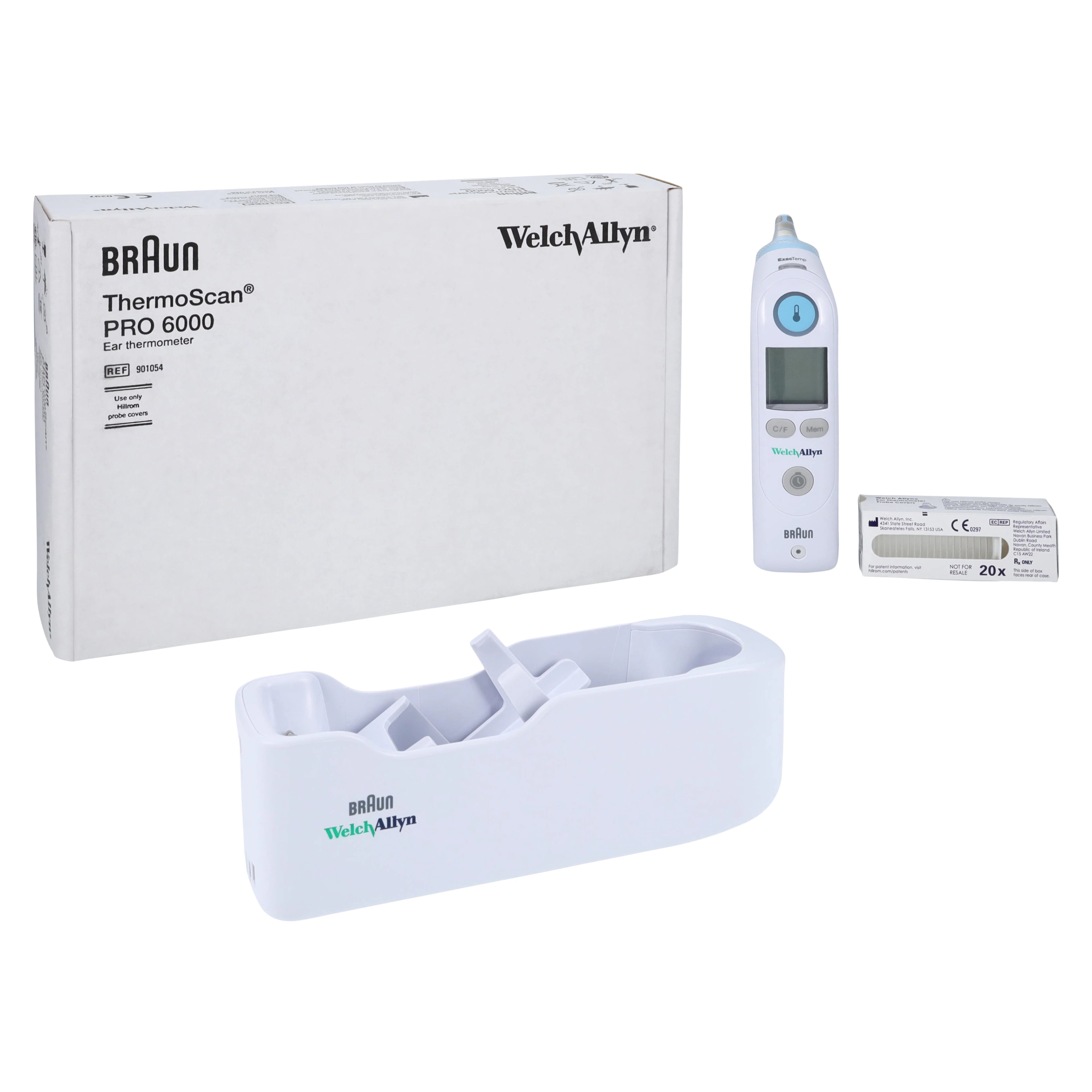 Welch Thermoscan Thermometer PRO6000, Braun ThermoScan Pro, Reusable Dual Scale Tympanic Probe, 2 AA Battery, Each