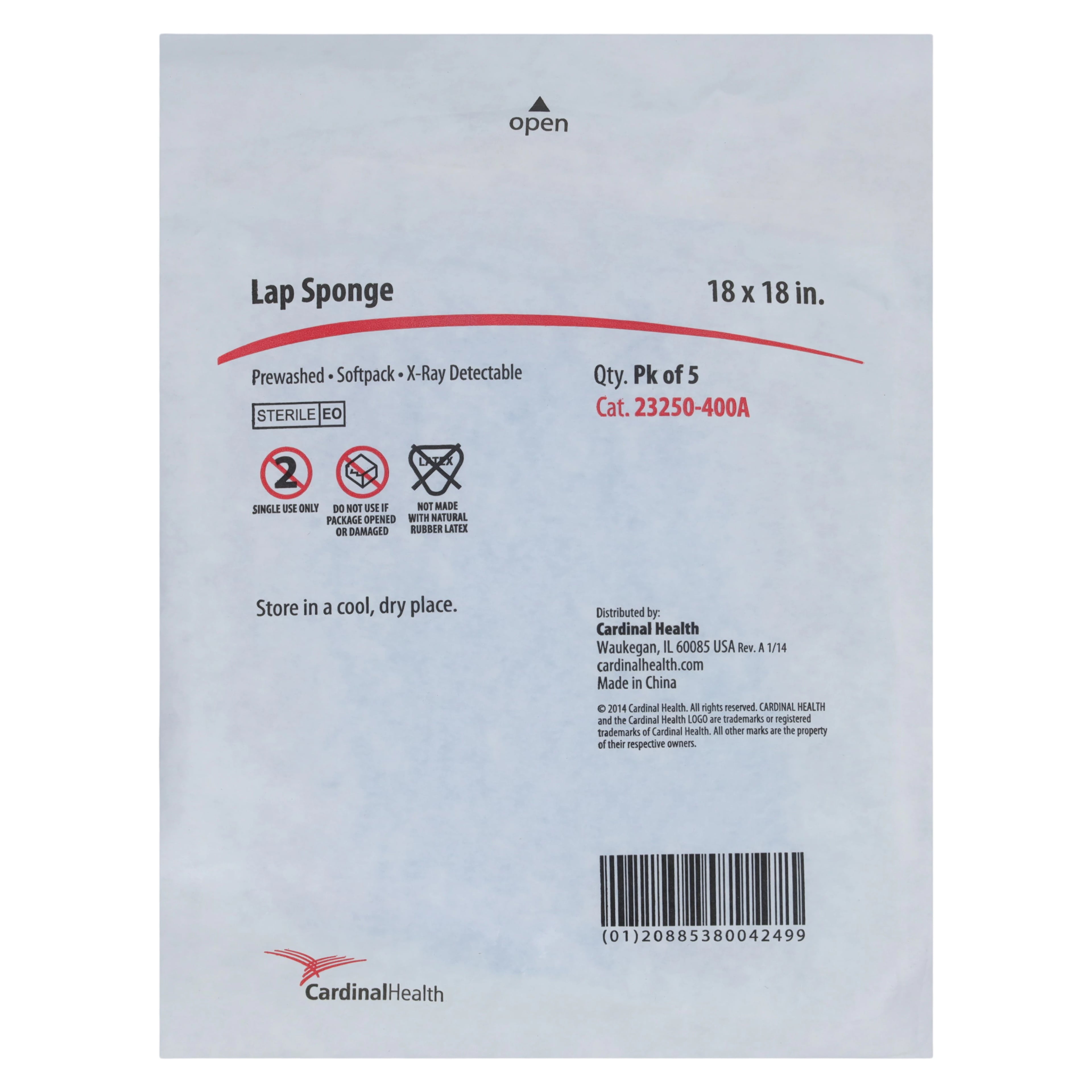 Cardinal Health Pre-Washed Laparotomy Sponge, 18x18", Sterile, Cotton, X-Ray Detectable