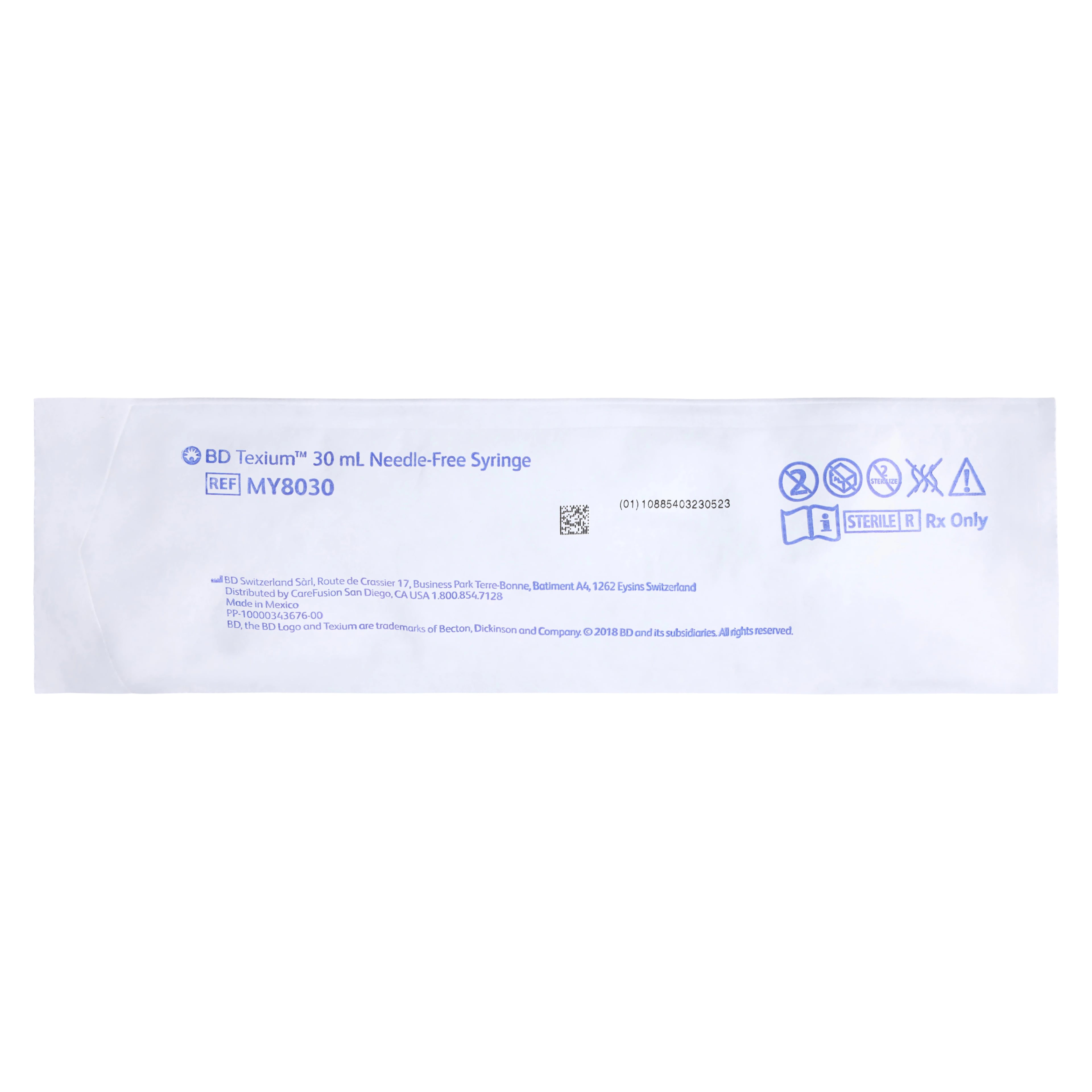 Carefusion Texium Needle-Free Syringe, 30 mL, Closed Male Luer Lock, 50/Case