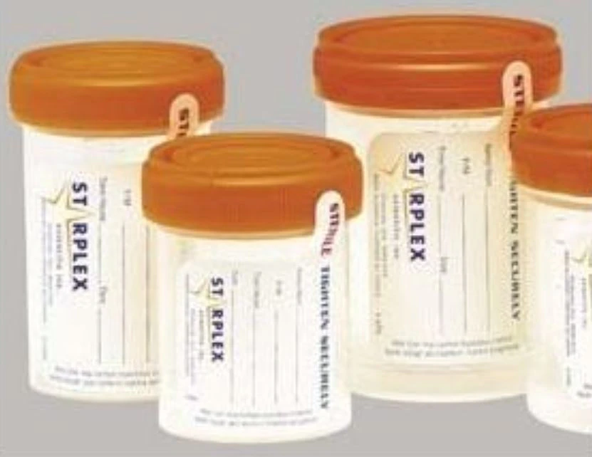 Leakbuster Specimen Container, 120mL, Polypropylene, Sterile, Graduated, Orange O-Ring Cap, Clear, 100/Case