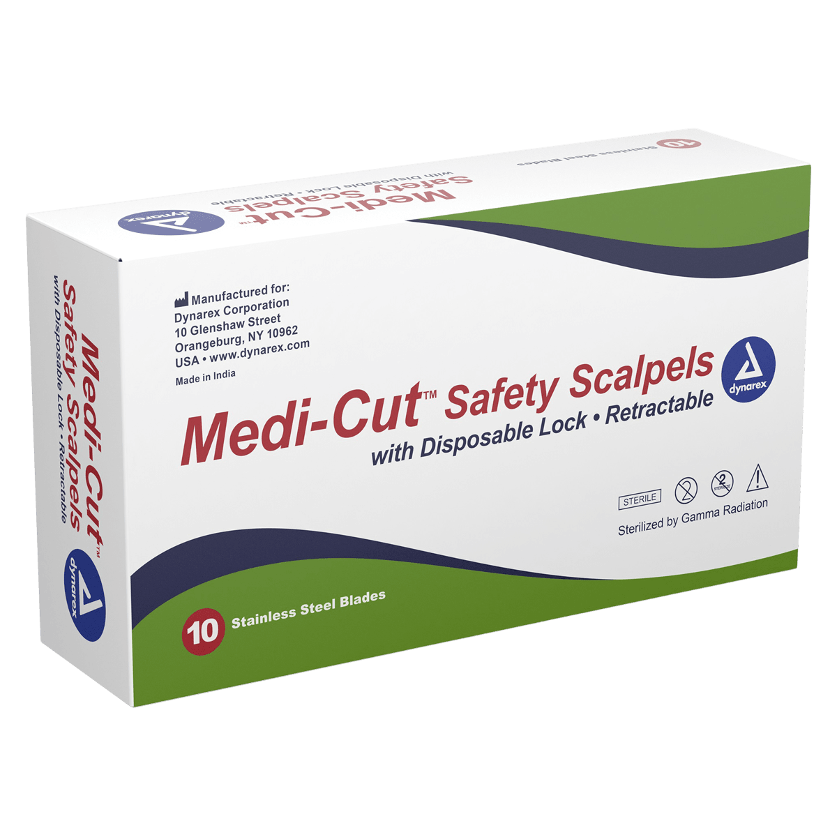 Dynarex Medicut Safety Scalpel, Size 10, Sterile, Plastic/Metal, 10/Bx, #4160
