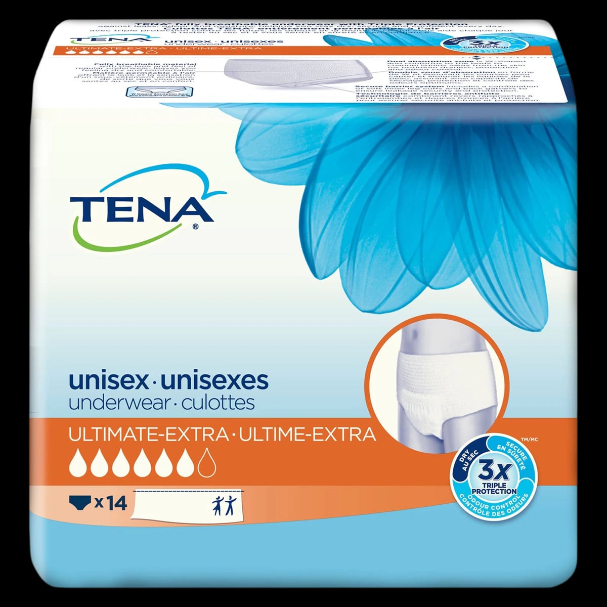 Tena Protective Underwear, Extra, Large, Unisex, 45-58" Waist, White, 64/Case
