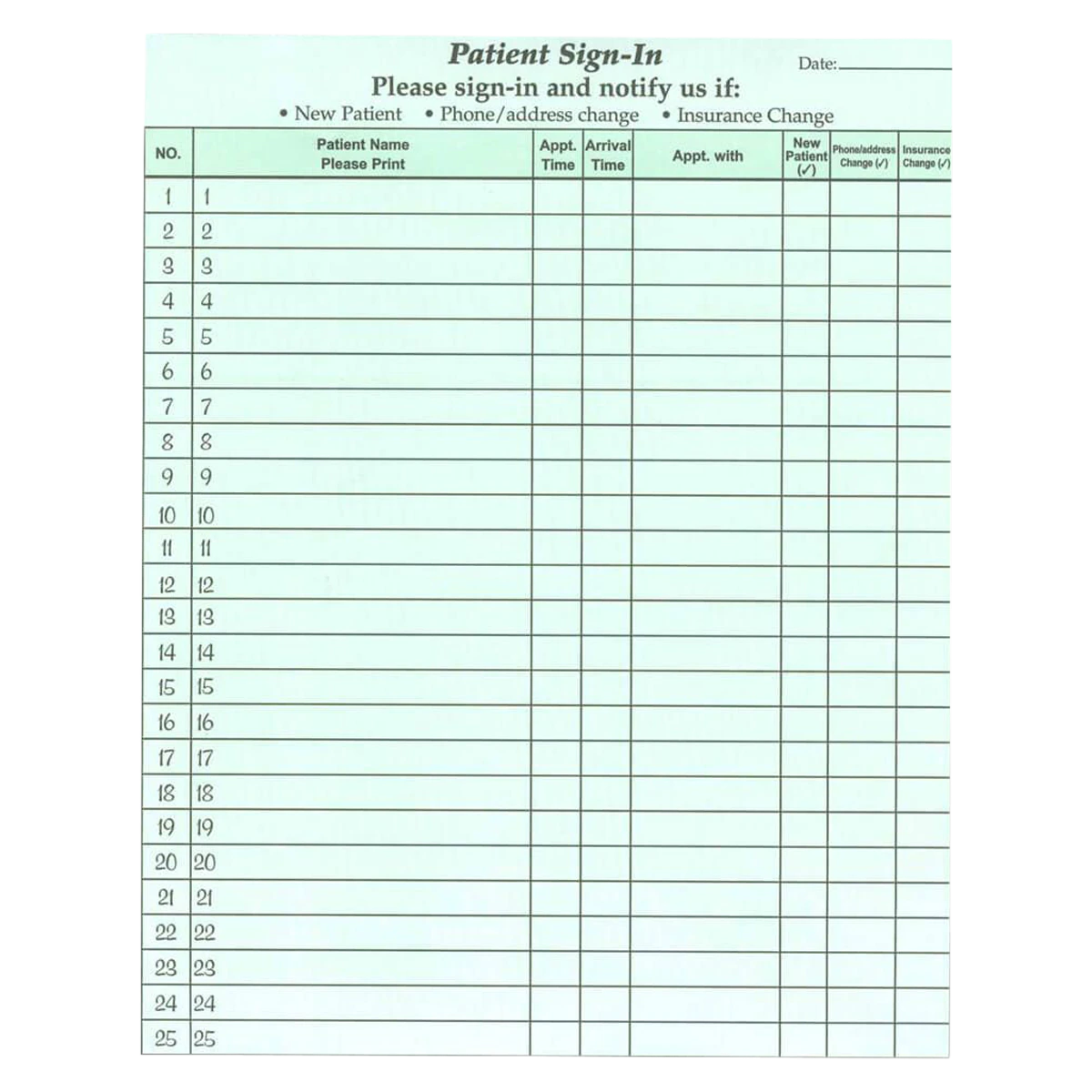 Compliance Program Sign-In Sheet, HIPAA Label, Light Green, 11 5/8 in x 8.5 in, 125/Case