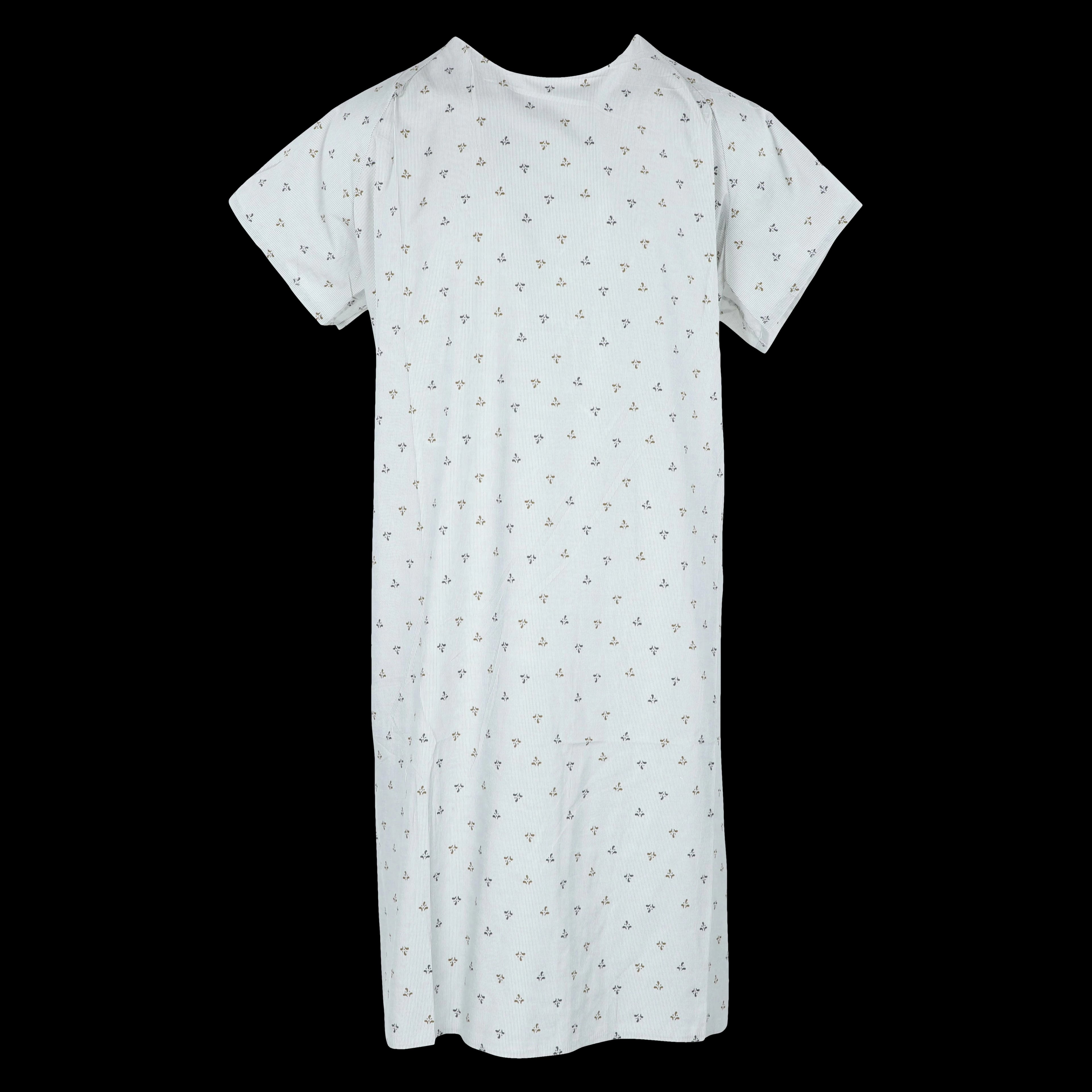 Calderon Patient Gown, Adult Unisex, Tan/Gray Floral, 55% Cotton/45% Polyester, Fluid Resistant, No Pockets, 6/Bag