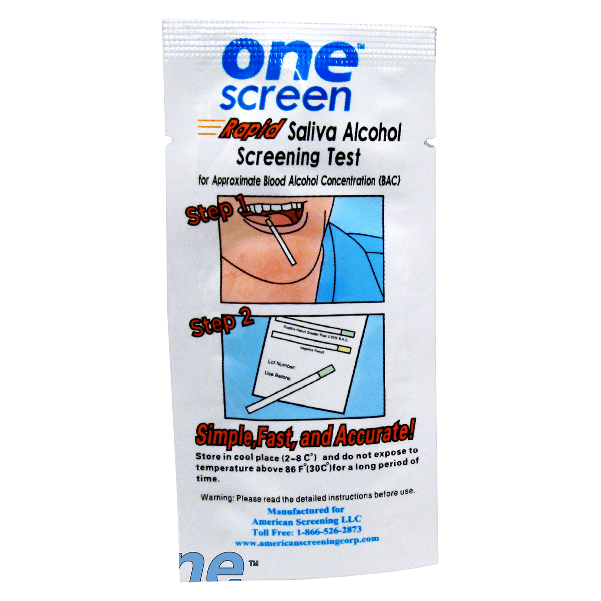 OneScreen Alcoscreen Alcohol Saliva Test Kit, Forensic Use Only, 2-Minute Results, 25 Tests/Box