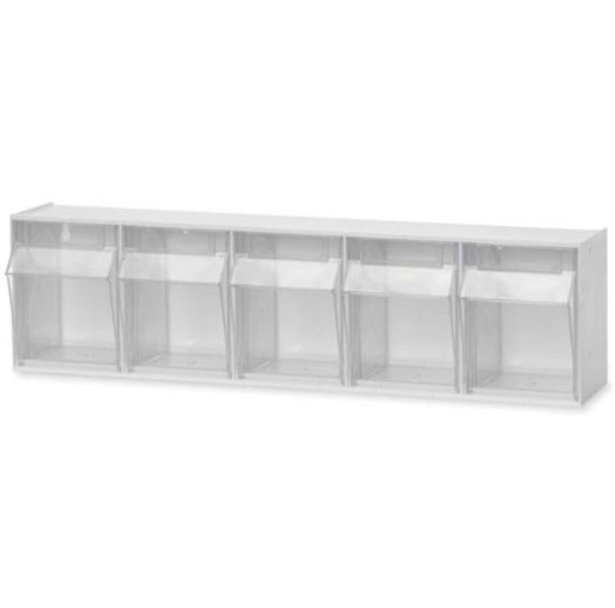 Quantum Storage System Unit Tilt Bin, White/Clear Polystyrene, 4 x 3-3/4 x 5"