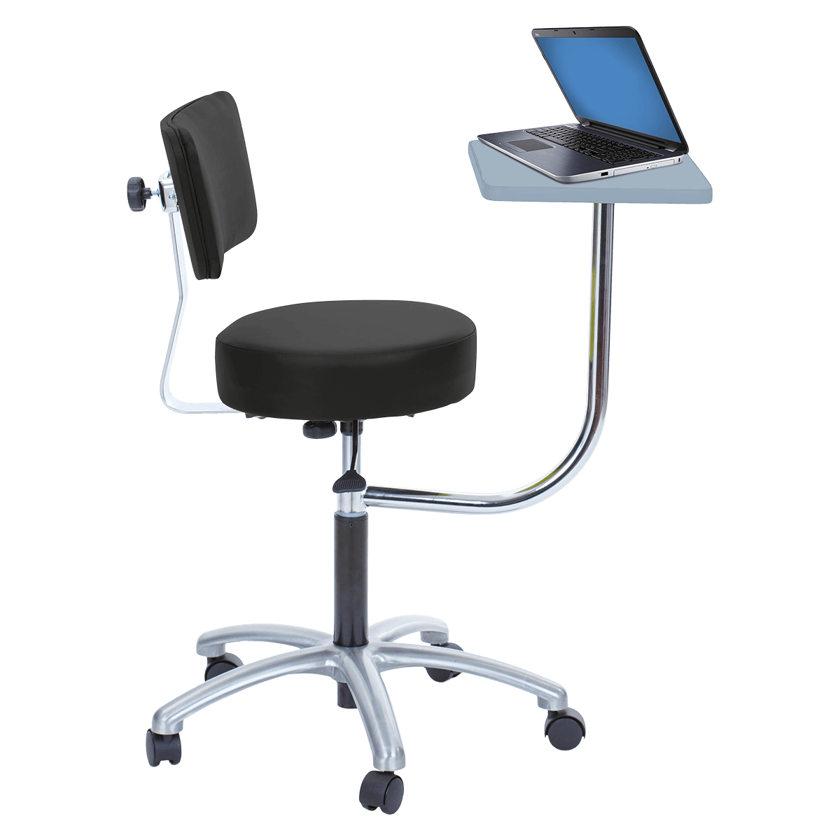 Brandt Industries Pneumatic Exam Stool with Back and Desk, Black