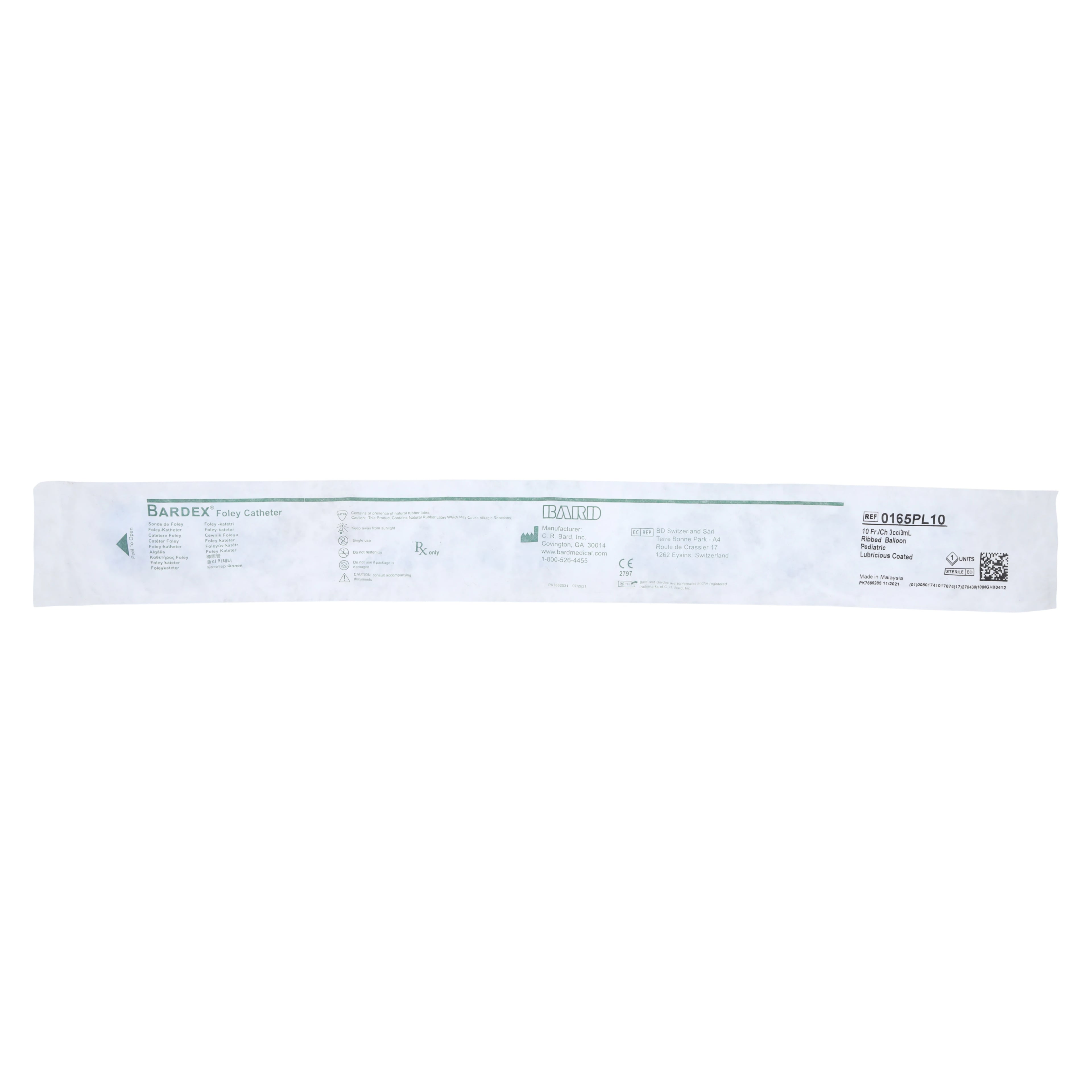 Bard Lubricath Foley Catheter, Silicone, 10 Fr, 3 cc Balloon, Pediatric