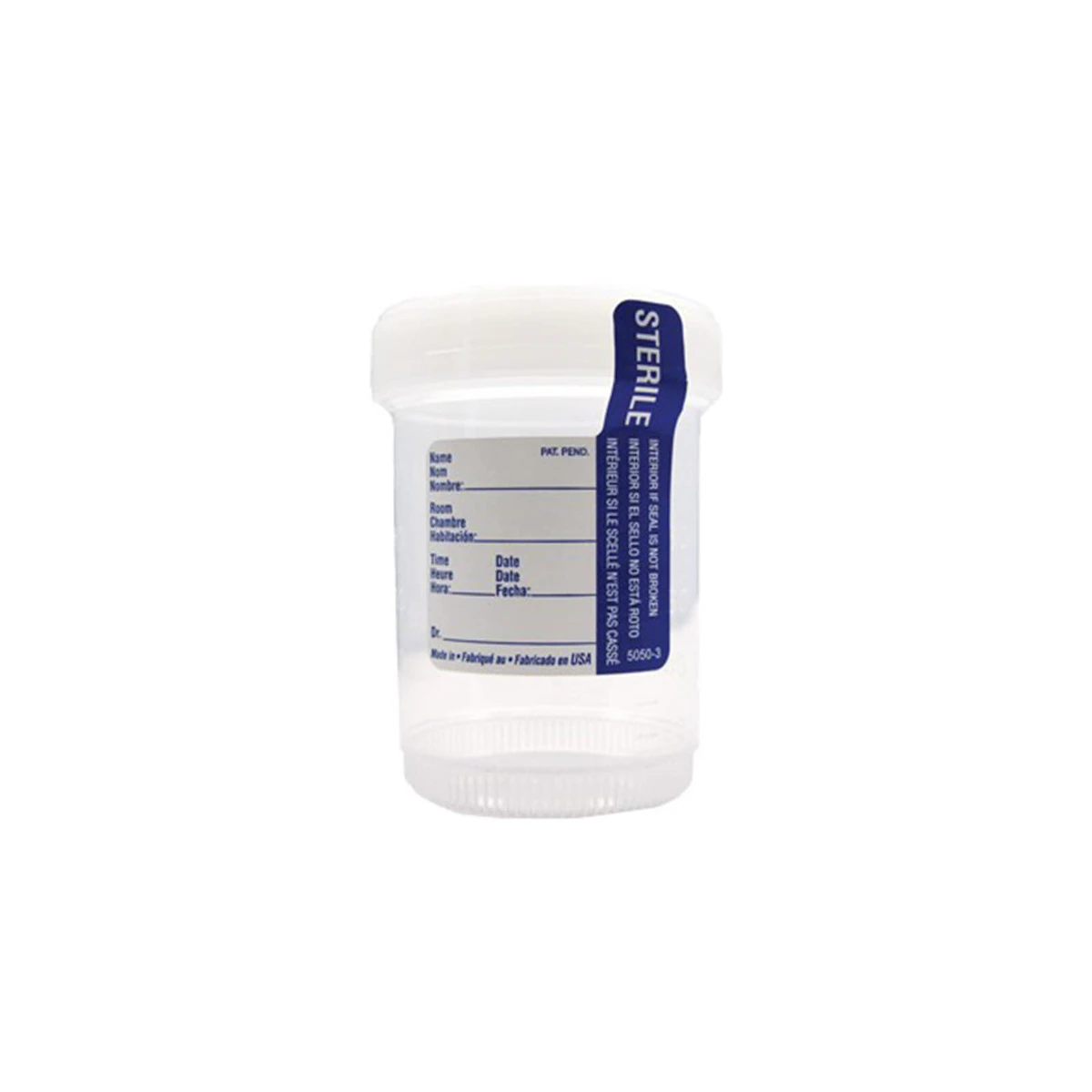 Azer Scientific DuoClick Sterile Specimen Container, 120mL, Graduated, White Cap, Clear, 300/Case