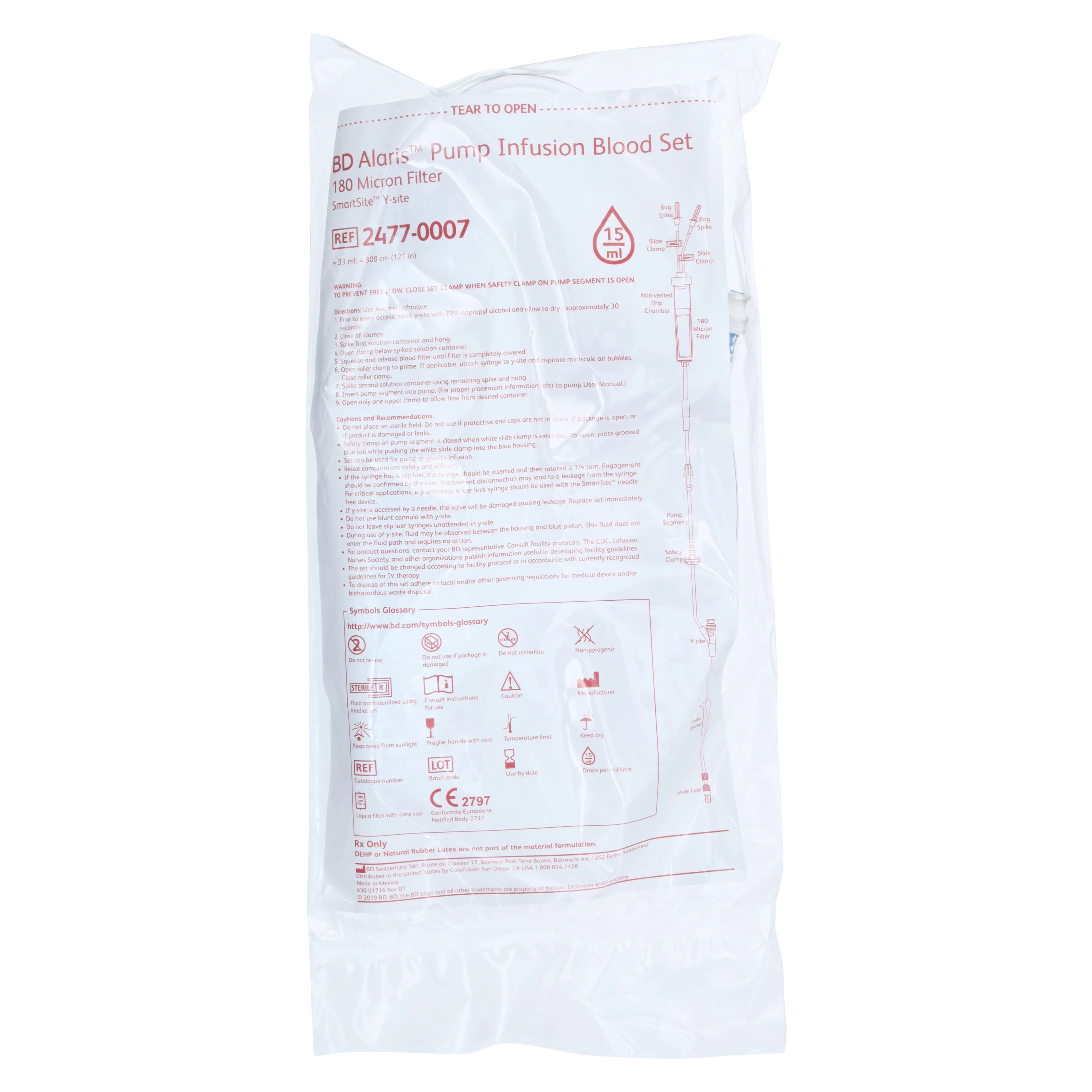 Alaris Pump Module Infusion Set, Needle-Free, 180 Micron Filter, 15 Drops/mL, 121" Tubing, DEHP Free, 10/Case