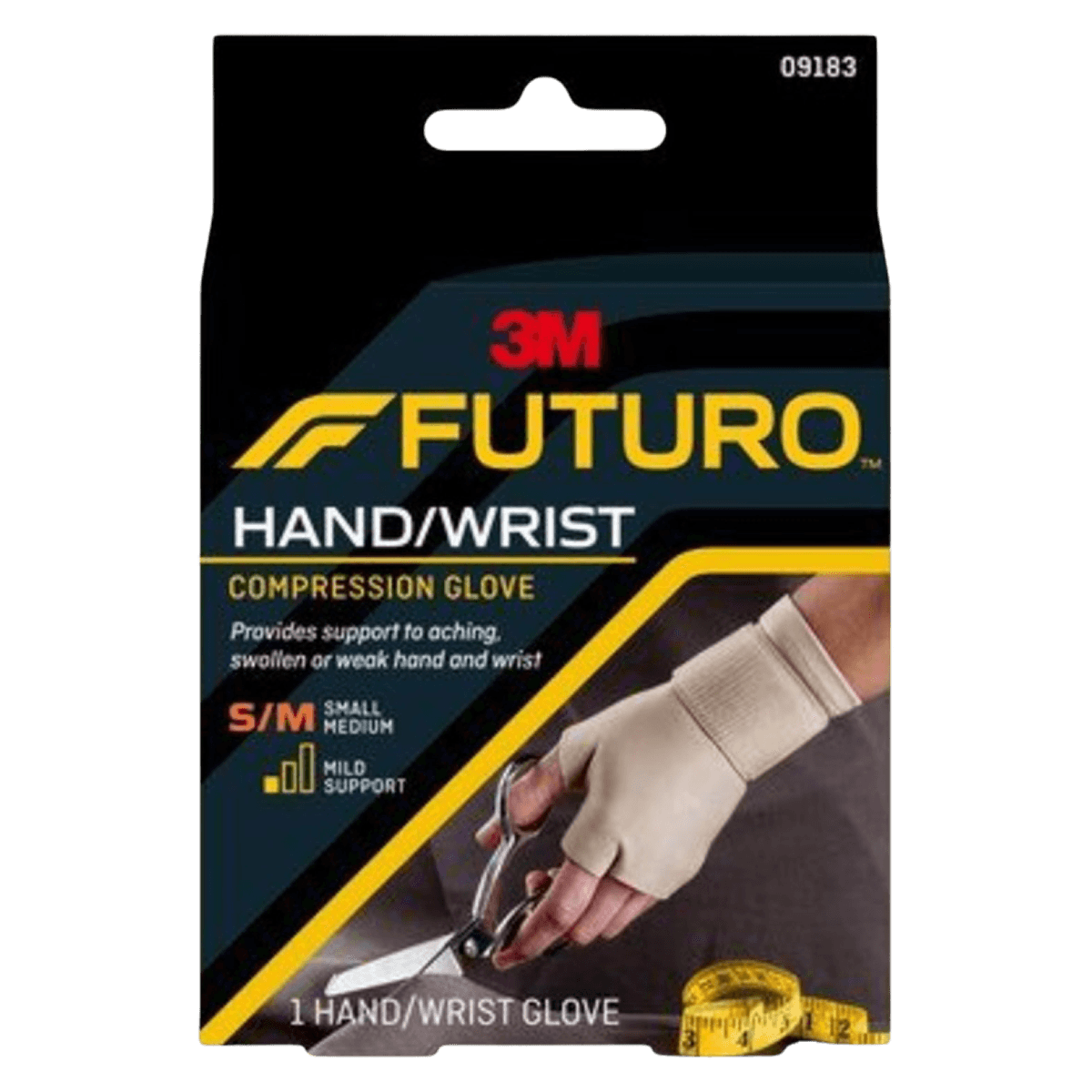 3M Futuro Energizing Support Glove, Wrist/Hand, Small/Medium, Nylon/Spandex, 6.5-8", 2/Pk, 09183ENR