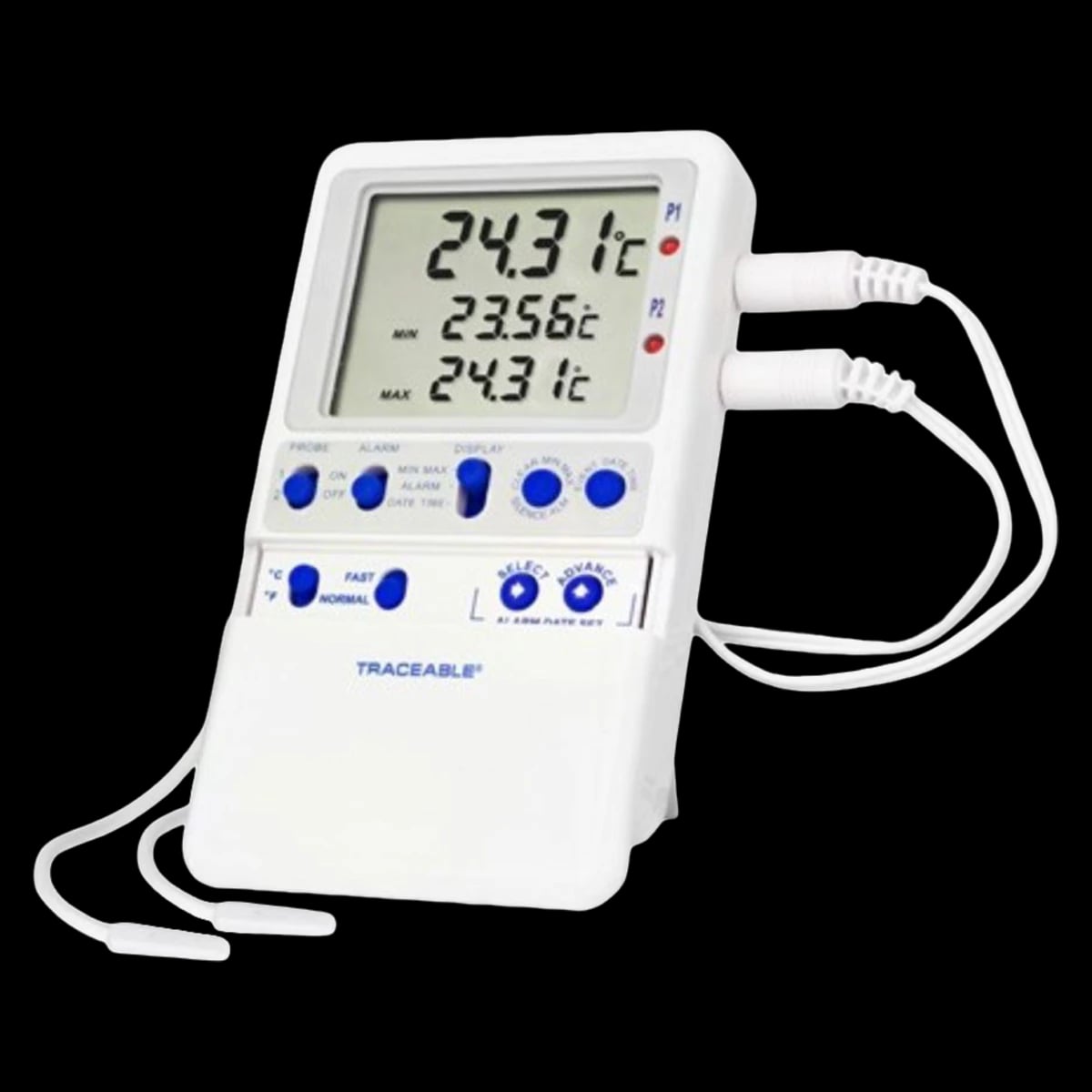 Traceable Hi-Accuracy Thermometer, ABS Plastic, -50 to 70°C, 2 Bullet Probes, LCD, ISO 17025/A2LA/NIST, Each