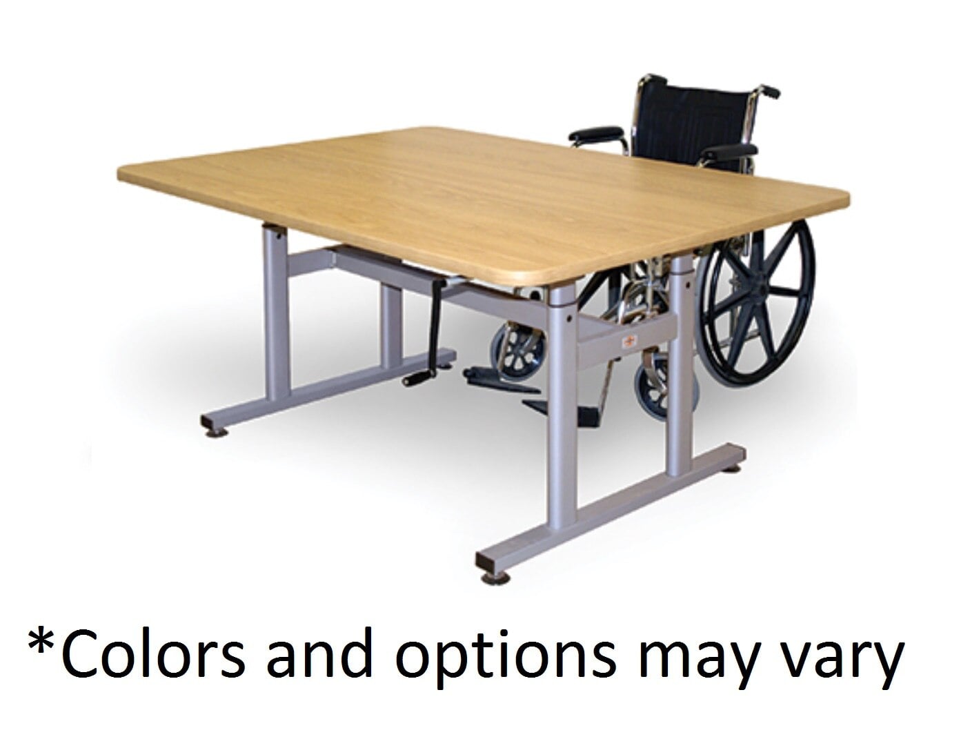 Restoramed Hi-Lo Crank Work Table, Natural Oak, 28" x 60", 300 lb Capacity