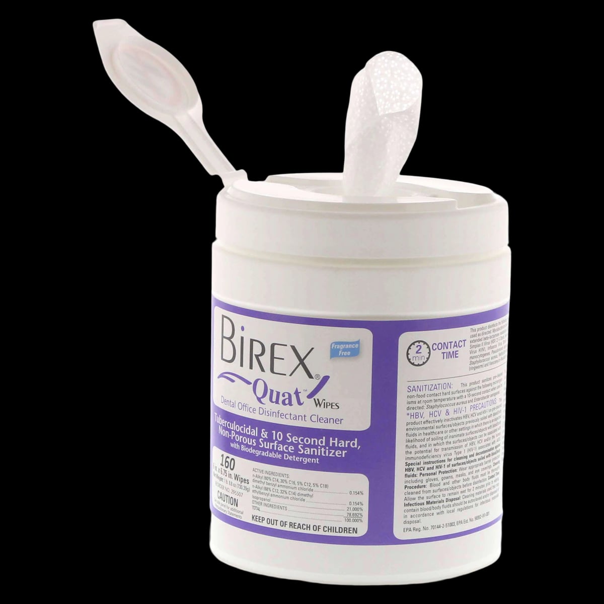 Birex Quat Disinfectant Wipes, 160 Wipes/Canister, 6 in x 6.75 in, EPA List N