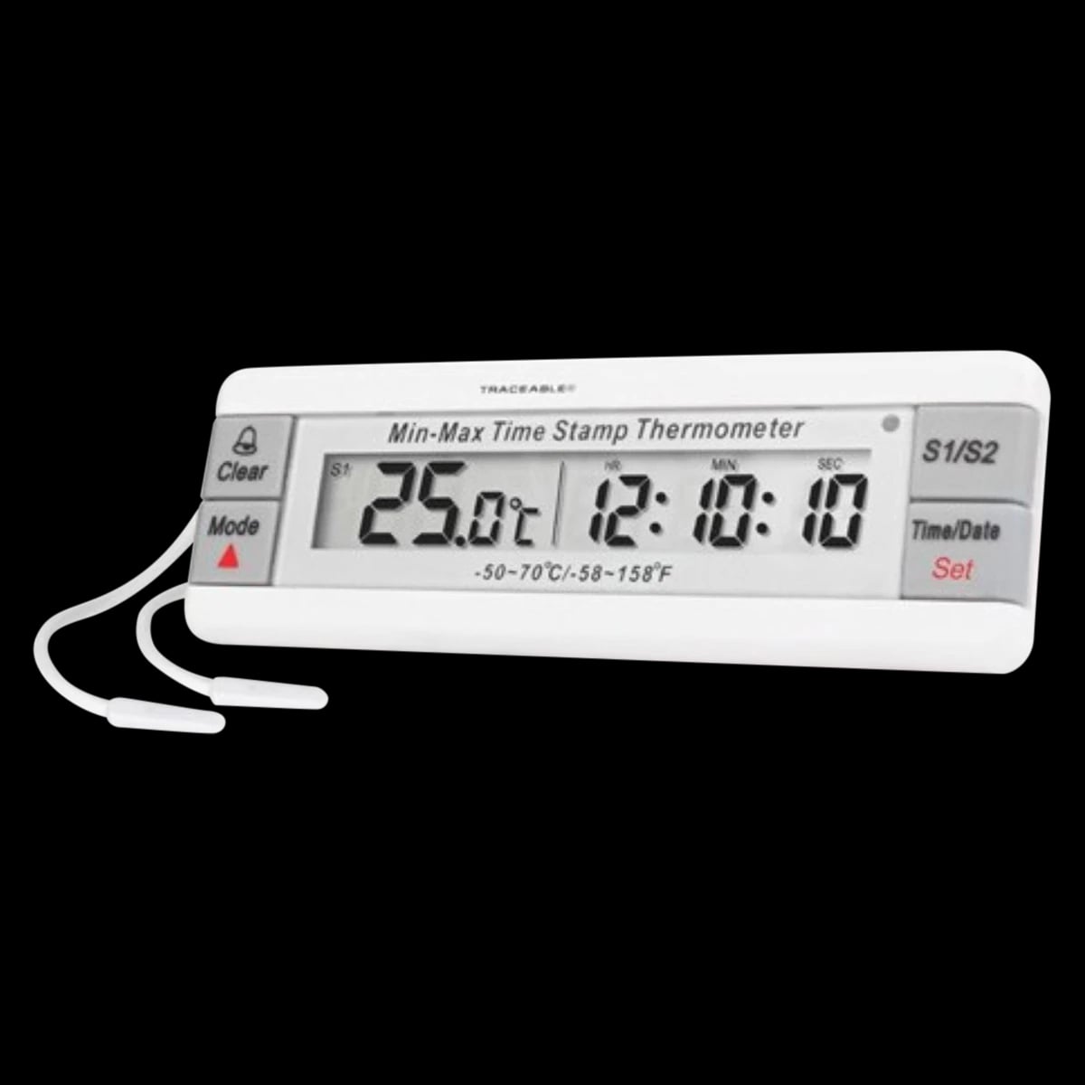 Traceable Dual Sensor Thermometer, ABS Plastic, -50 to 70°C, with External Probe, LCD Display, Each