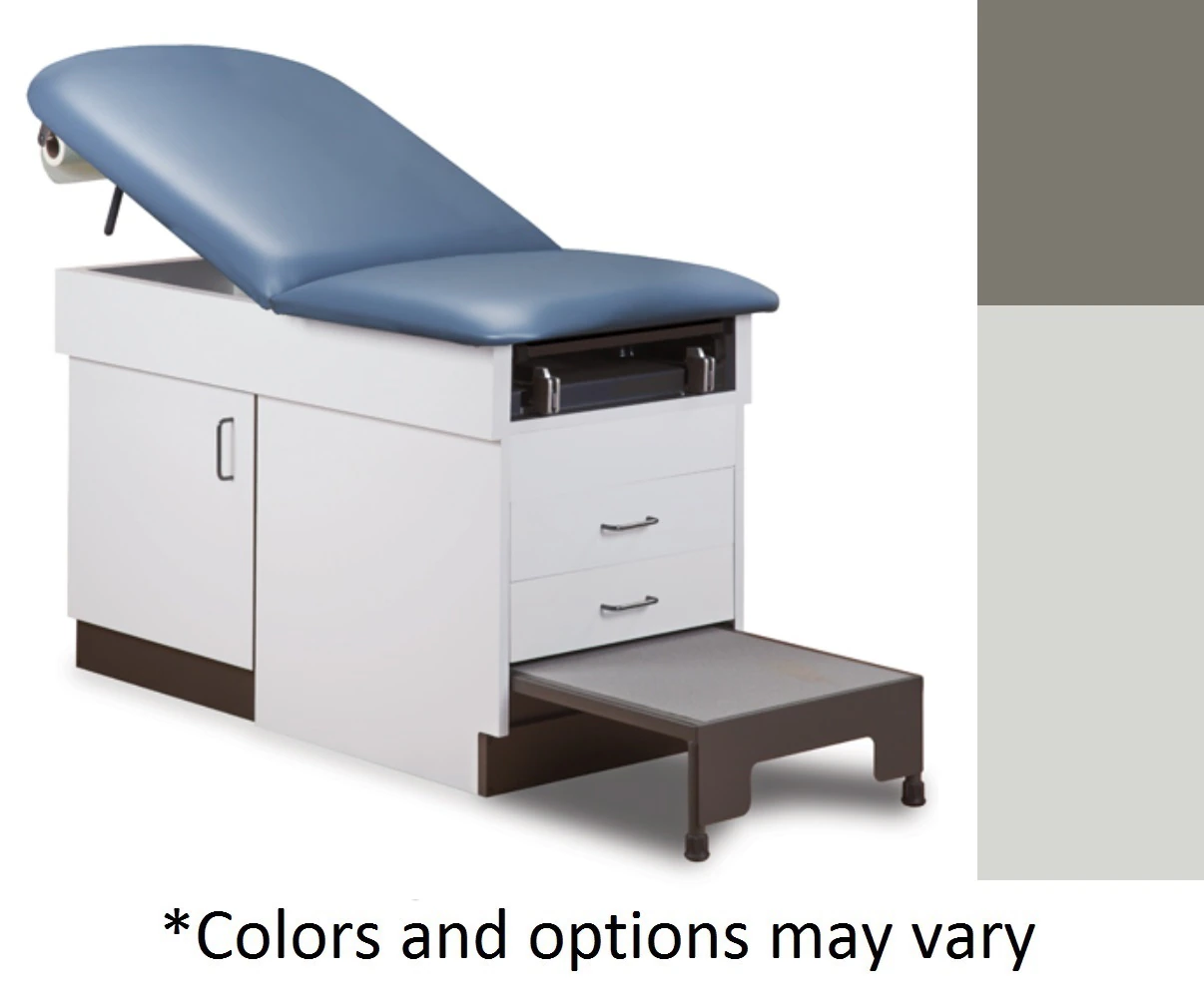 Clinton Industries Family Practice Exam Table, Warm Gray, 400 lb Capacity, with Table Stirrups and Paper Cut