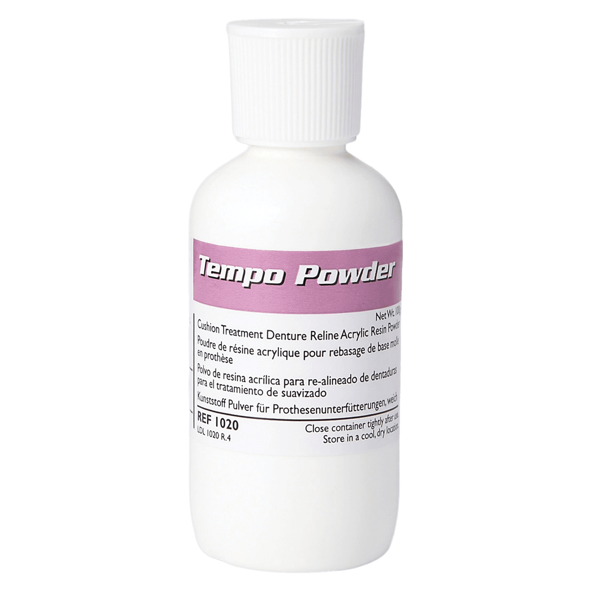 Tempo Reline Material Acrylic Resin Powder, White, 4 oz Bottle